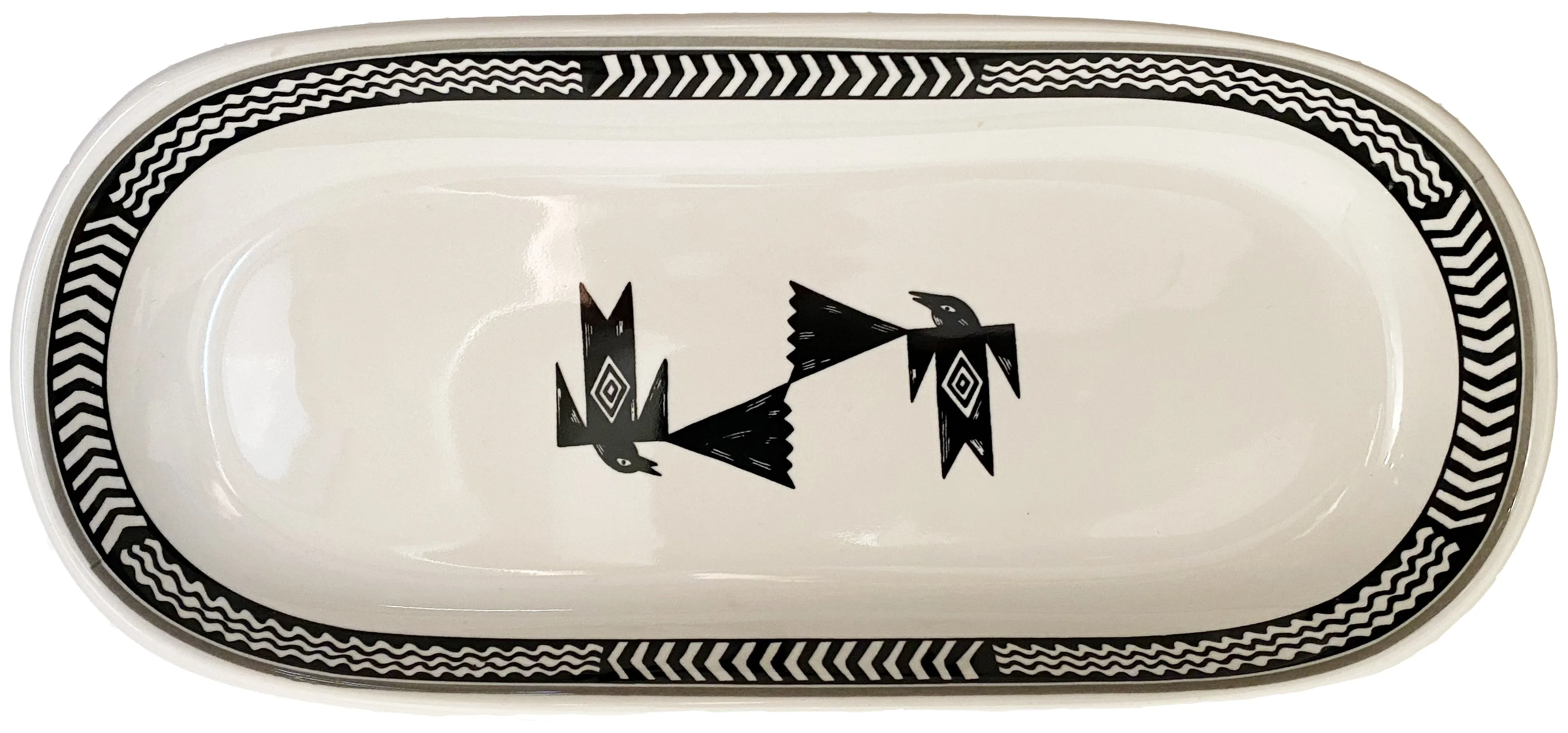 Celery Dish - Mimbreño Flying Birds White & Black | Mimbreño