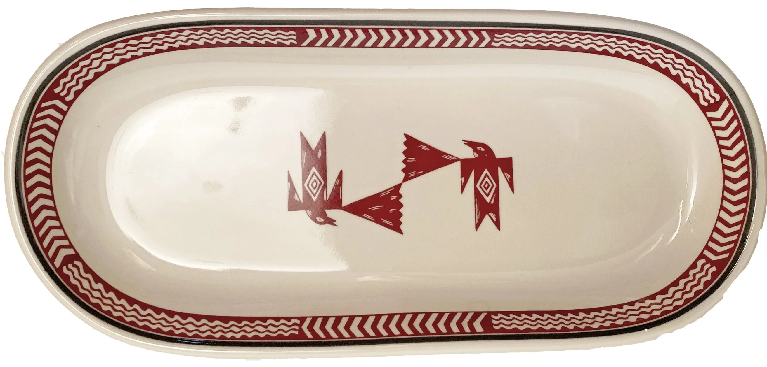 Celery Dish - Mimbreño Flying Birds White & Maroon | Mimbreño