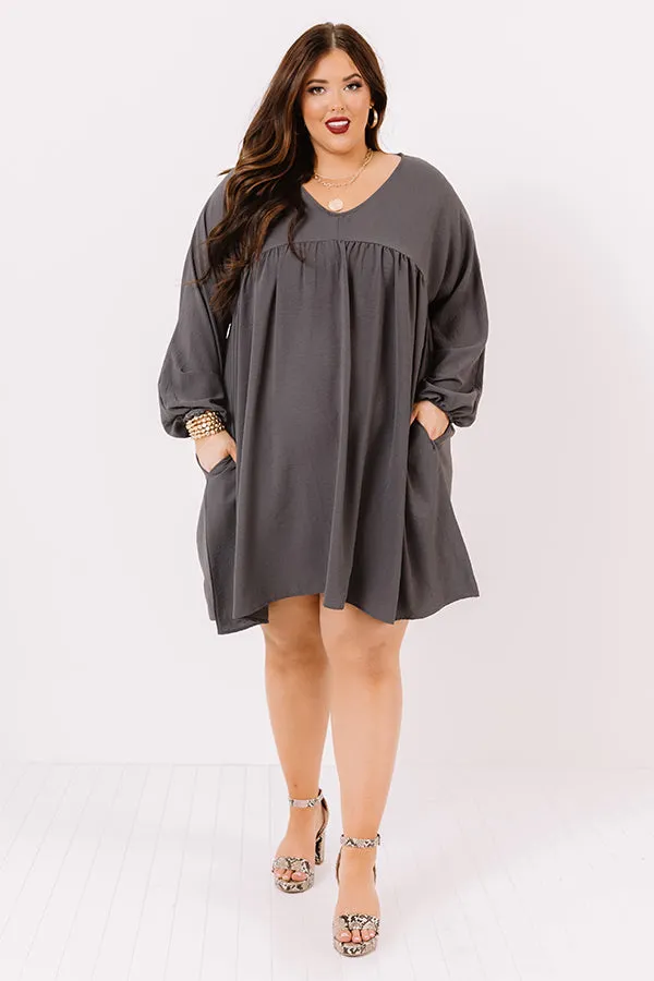 Charming Pose Babydoll Dress In Charcoal Curves