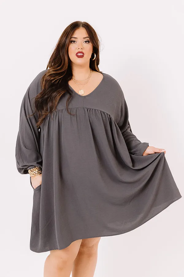 Charming Pose Babydoll Dress In Charcoal Curves