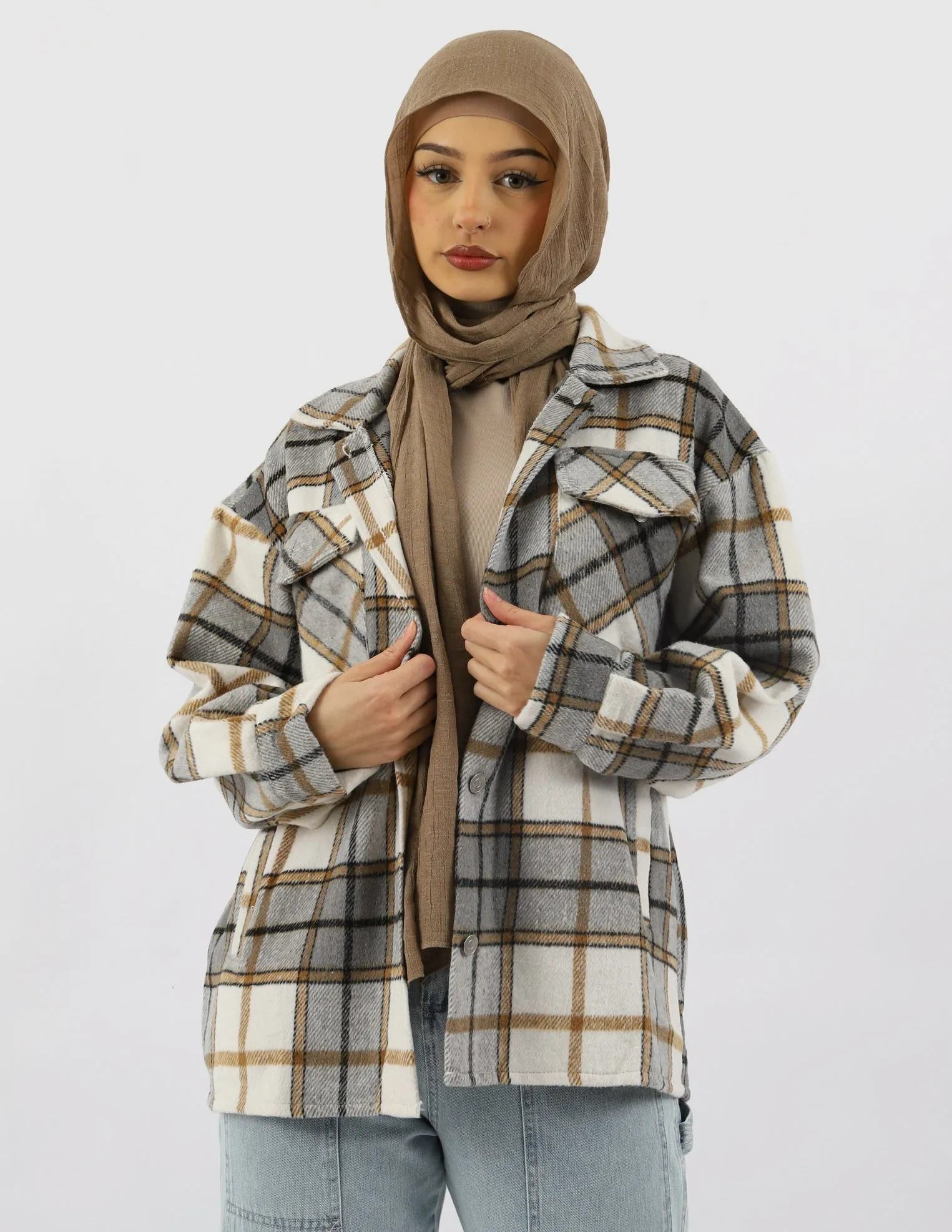 Checkered Grid Fleece Jacket