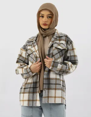 Checkered Grid Fleece Jacket