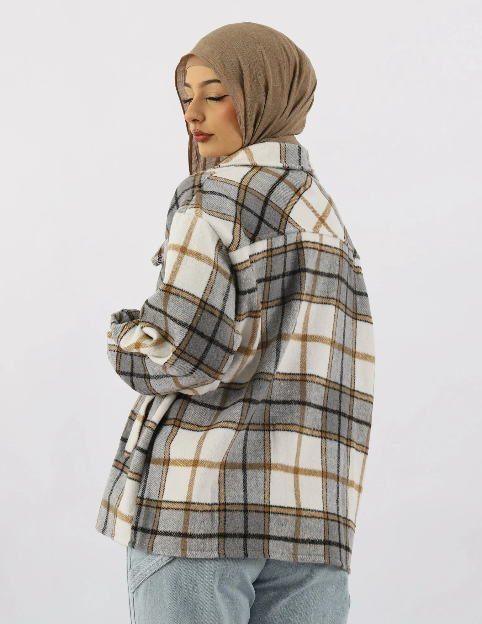 Checkered Grid Fleece Jacket