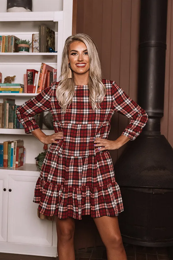 Cinnamon And Spice Plaid Babydoll Dress In Wine