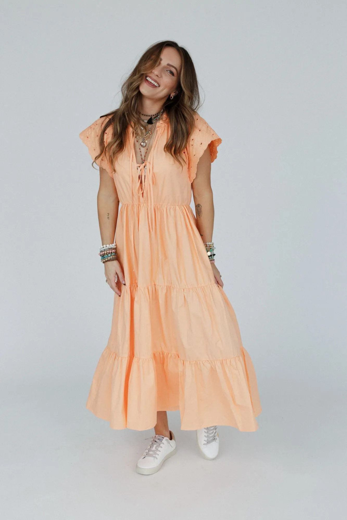 Citrus Blossom Midi Dress - Orange