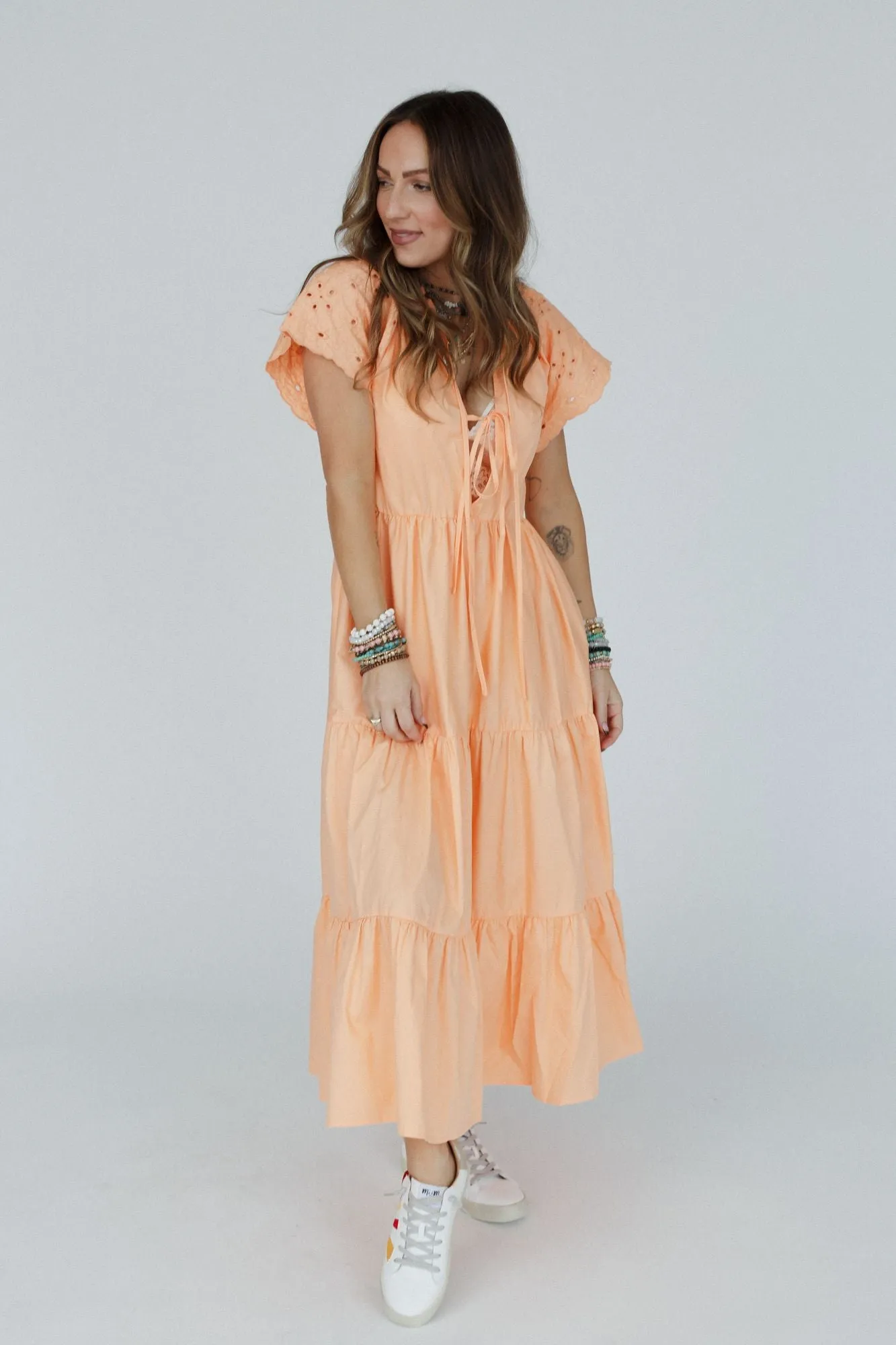 Citrus Blossom Midi Dress - Orange