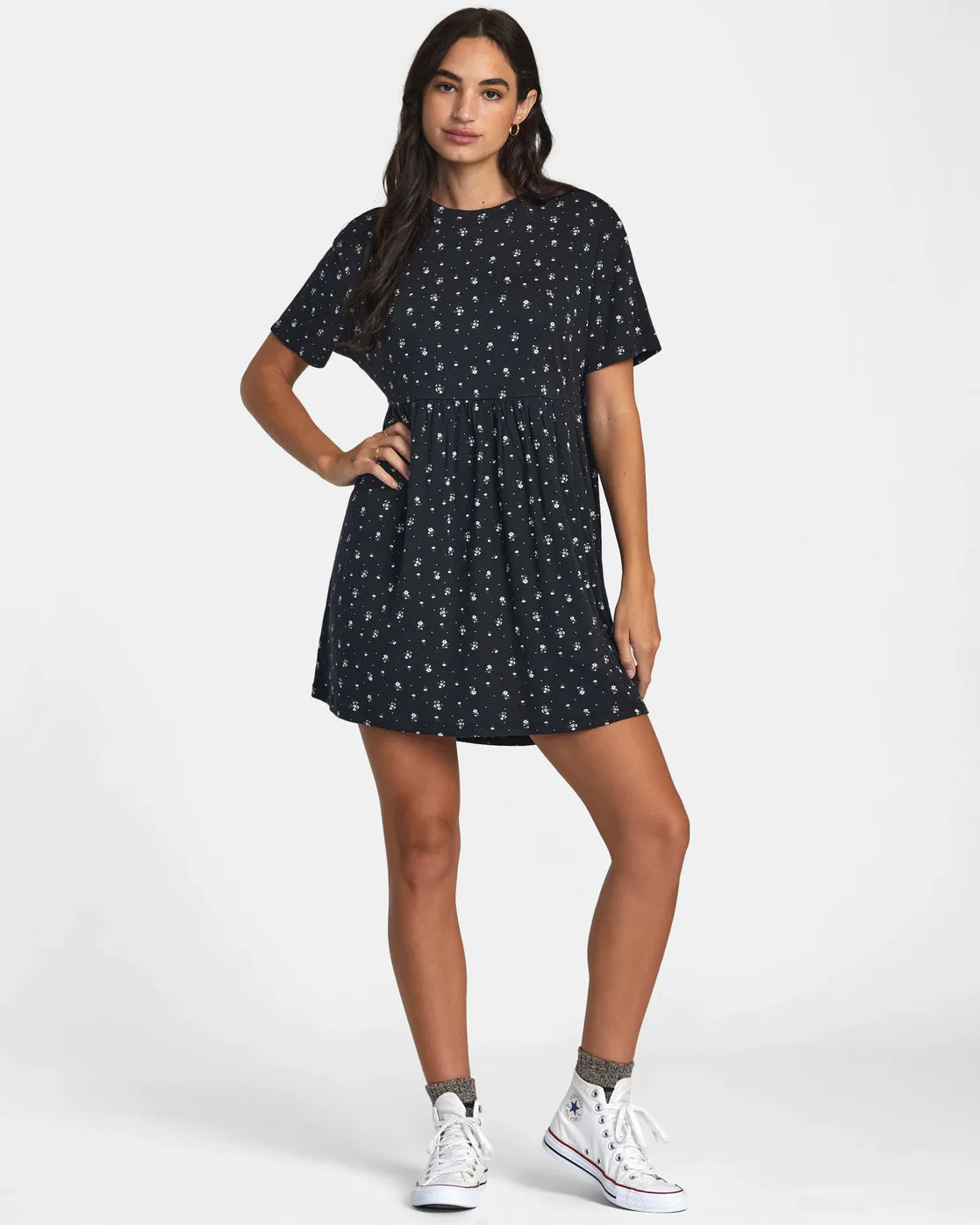 City Pointelle Short Sleeve Dress - RVCA Black