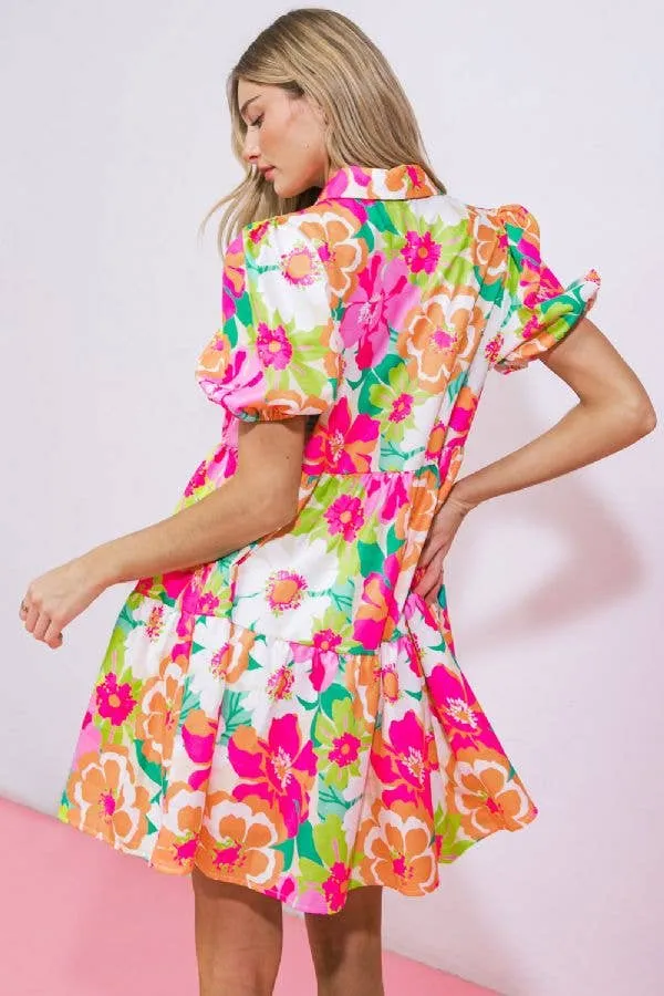 Colorful Floral Babydoll Mini Dress