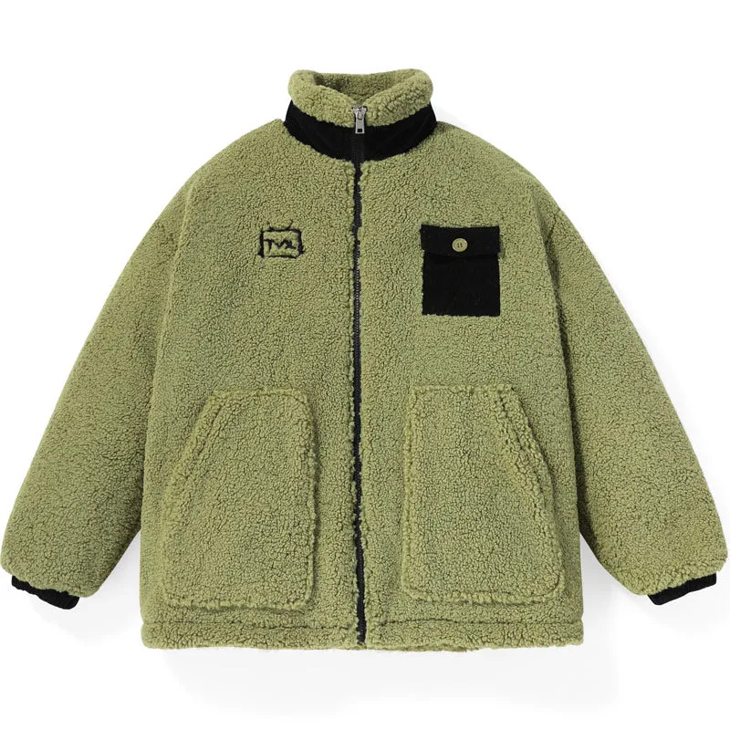 Contrast Color Embroidery Fleece Padded Coat