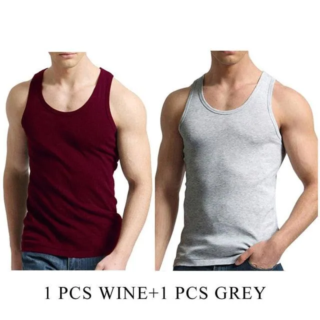 Cool 2 PCS/Lot Tank Tops - Men's  100% Cotton Solid Vest - Breathable Sleeveless Tops (TM7)