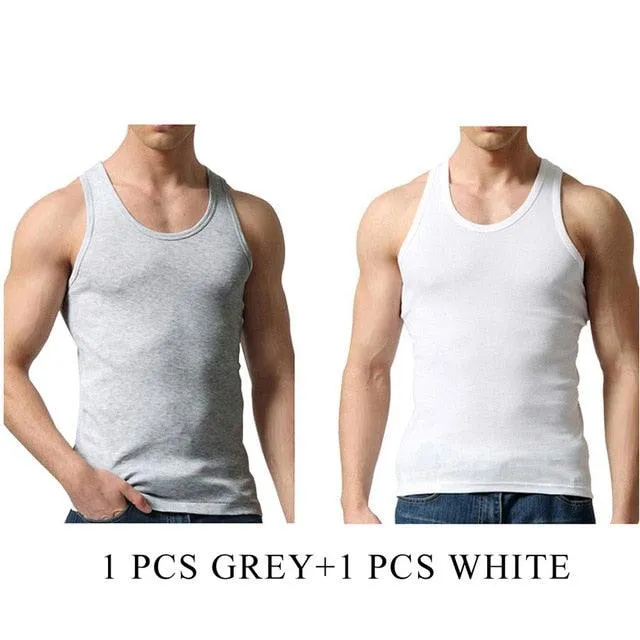 Cool 2 PCS/Lot Tank Tops - Men's  100% Cotton Solid Vest - Breathable Sleeveless Tops (TM7)