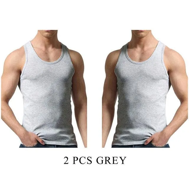 Cool 2 PCS/Lot Tank Tops - Men's  100% Cotton Solid Vest - Breathable Sleeveless Tops (TM7)