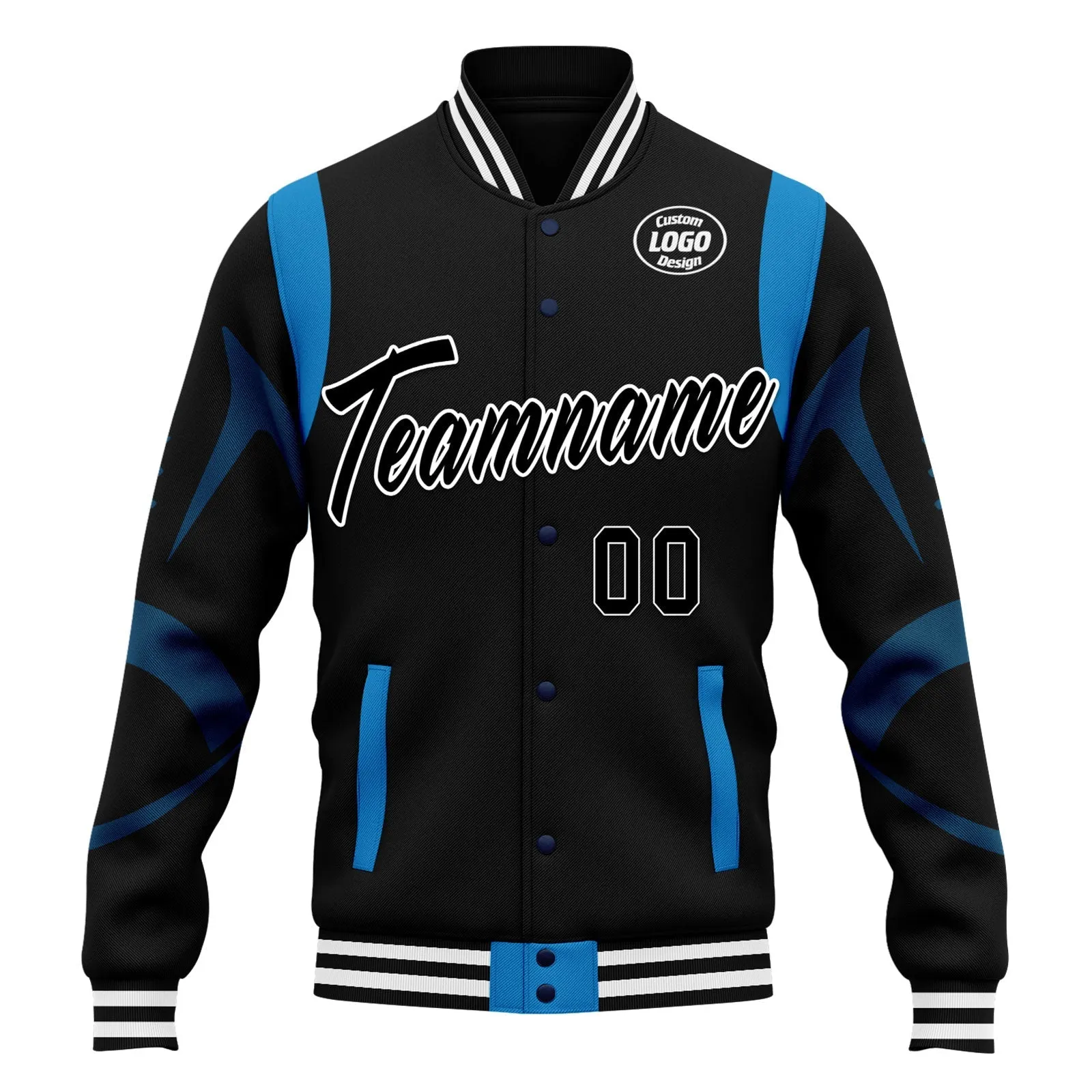 Custom Black Carolina Jacket Bomber Full-Snap Varsity Letterman Personalized Jacket FZ005-D025004-3