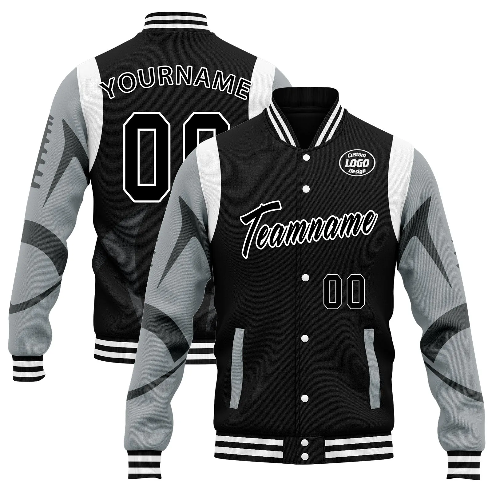 Custom Black Las Vegas Jacket Bomber Full-Snap Varsity Letterman Personalized Jacket FZ005-D025004-23