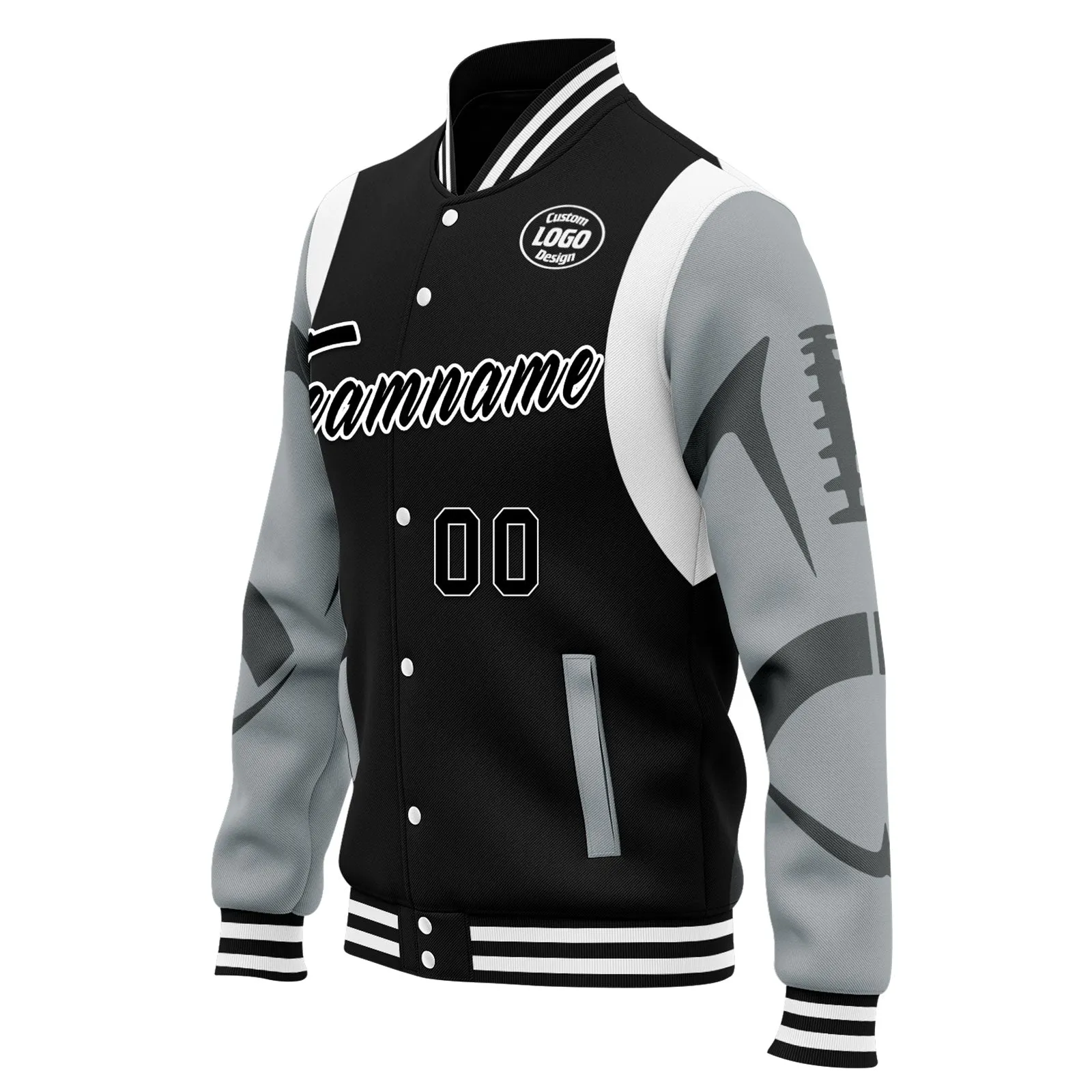 Custom Black Las Vegas Jacket Bomber Full-Snap Varsity Letterman Personalized Jacket FZ005-D025004-23