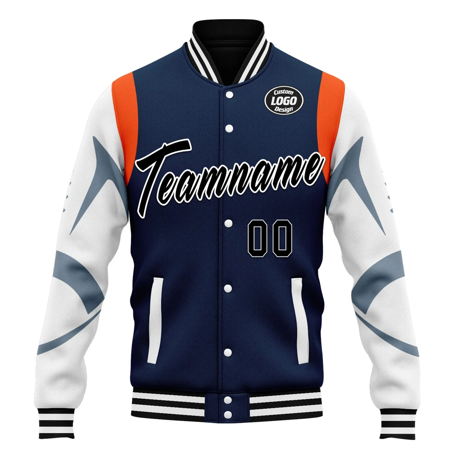 Custom Blue Denver Jacket Bomber Full-Snap Varsity Letterman Personalized Jacket FZ005-D025004-12