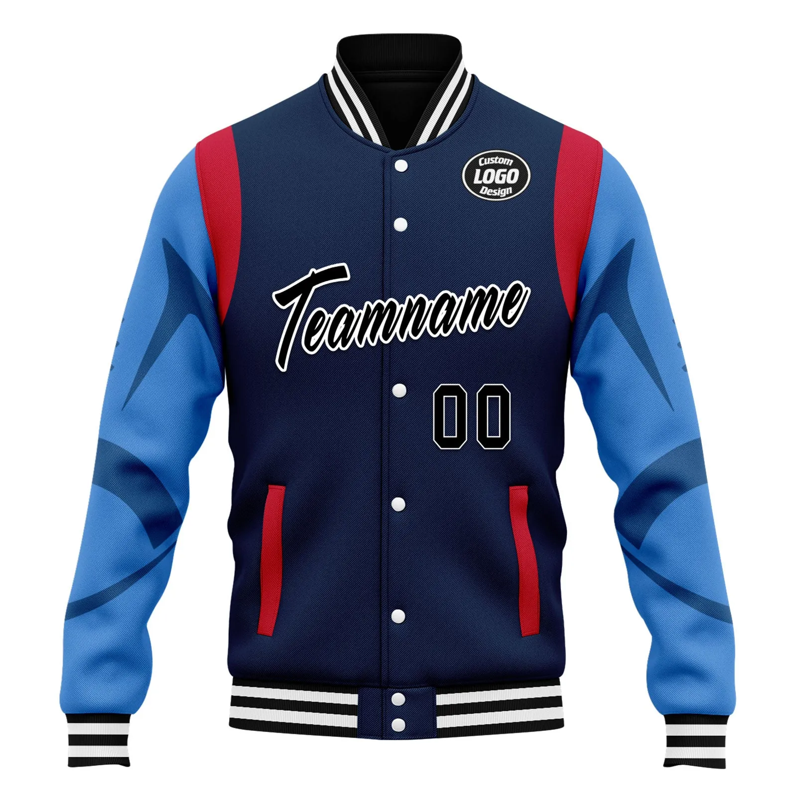 Custom Blue Tennessee Jacket Bomber Full-Snap Varsity Letterman Personalized Jacket FZ005-D025004-32