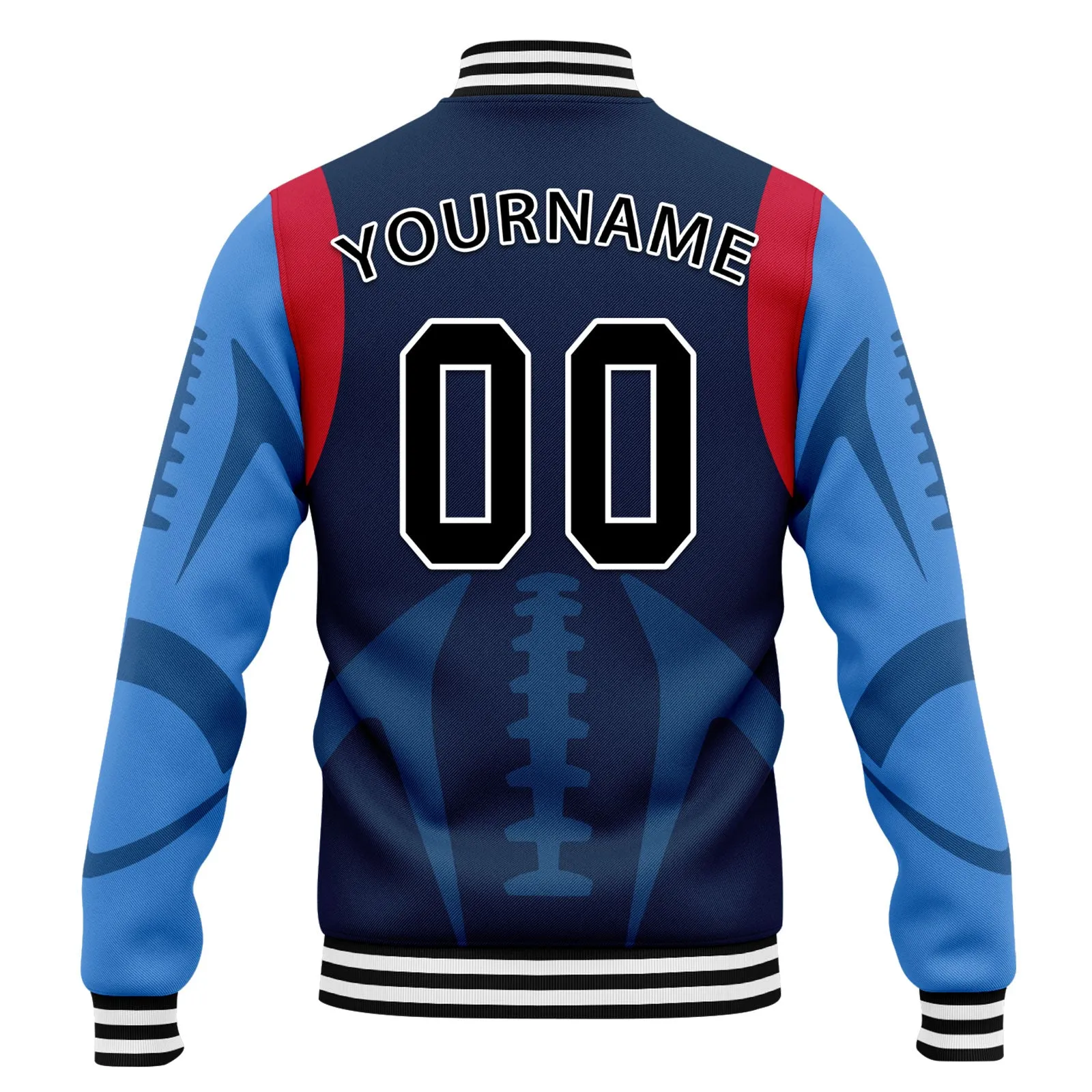 Custom Blue Tennessee Jacket Bomber Full-Snap Varsity Letterman Personalized Jacket FZ005-D025004-32