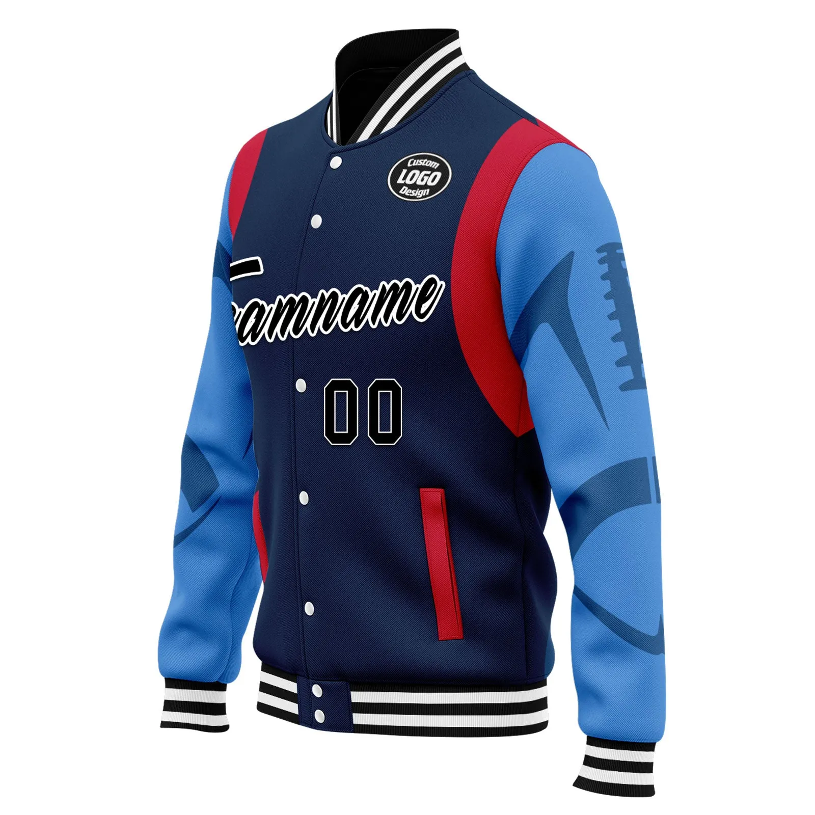 Custom Blue Tennessee Jacket Bomber Full-Snap Varsity Letterman Personalized Jacket FZ005-D025004-32