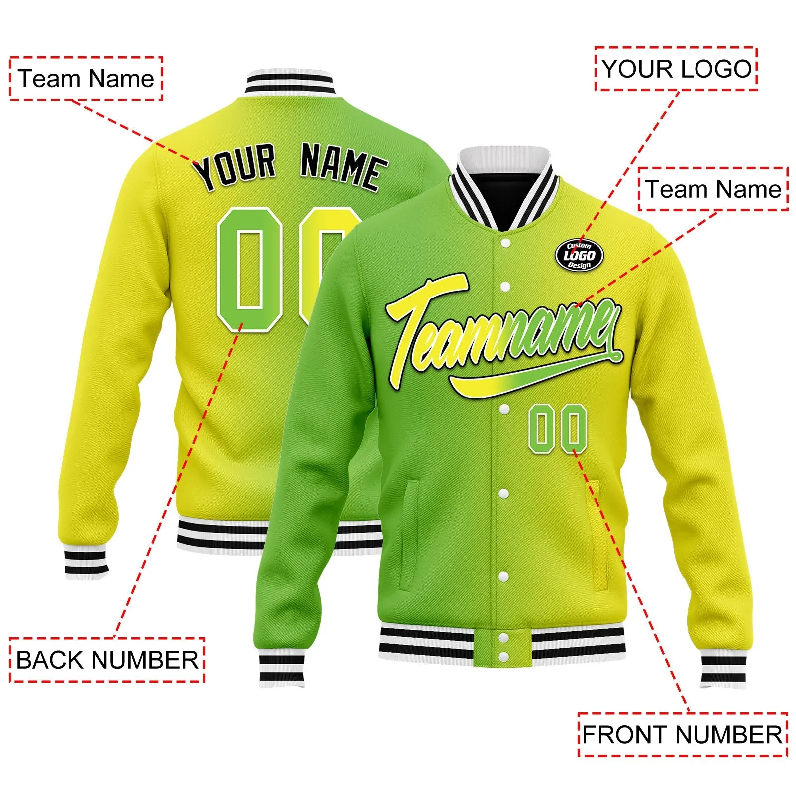 Custom Gradient Fashion Jacket Bomber Full-Snap Varsity Letterman Personalized Jacket FZ005-D028015-11