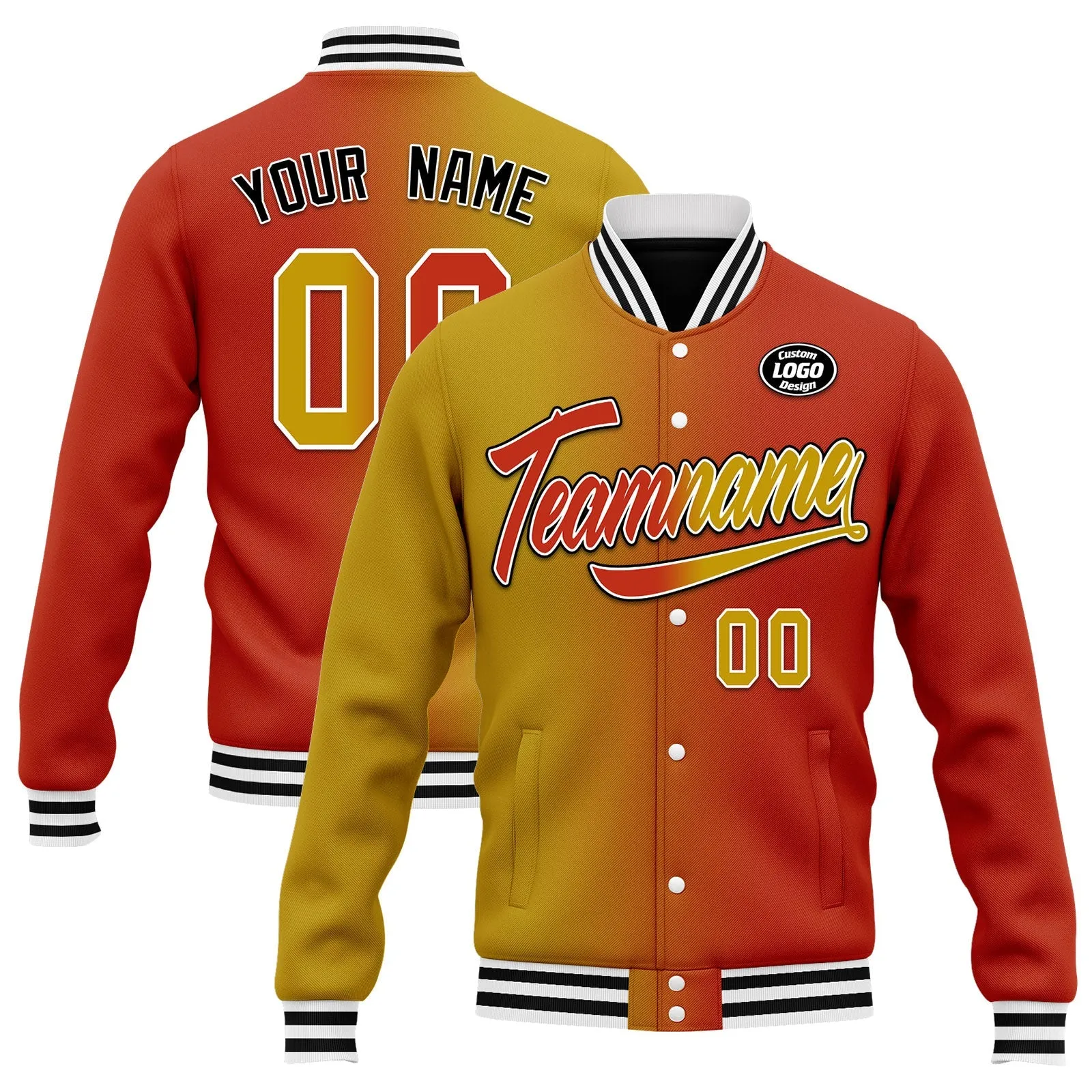 Custom Gradient Fashion Jacket Bomber Full-Snap Varsity Letterman Personalized Jacket FZ005-D028015-17