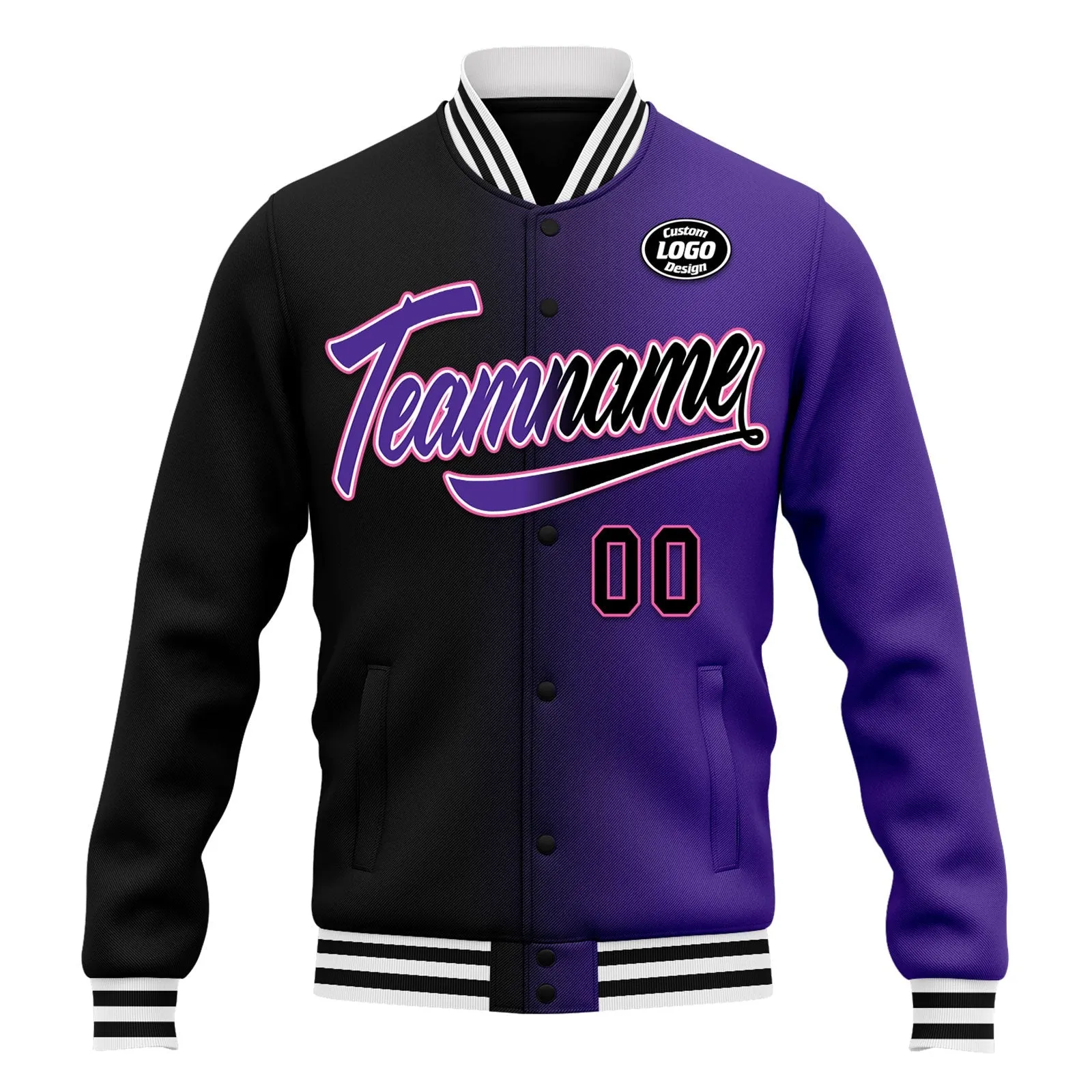 Custom Gradient Fashion Jacket Bomber Full-Snap Varsity Letterman Personalized Jacket FZ005-D028016-12