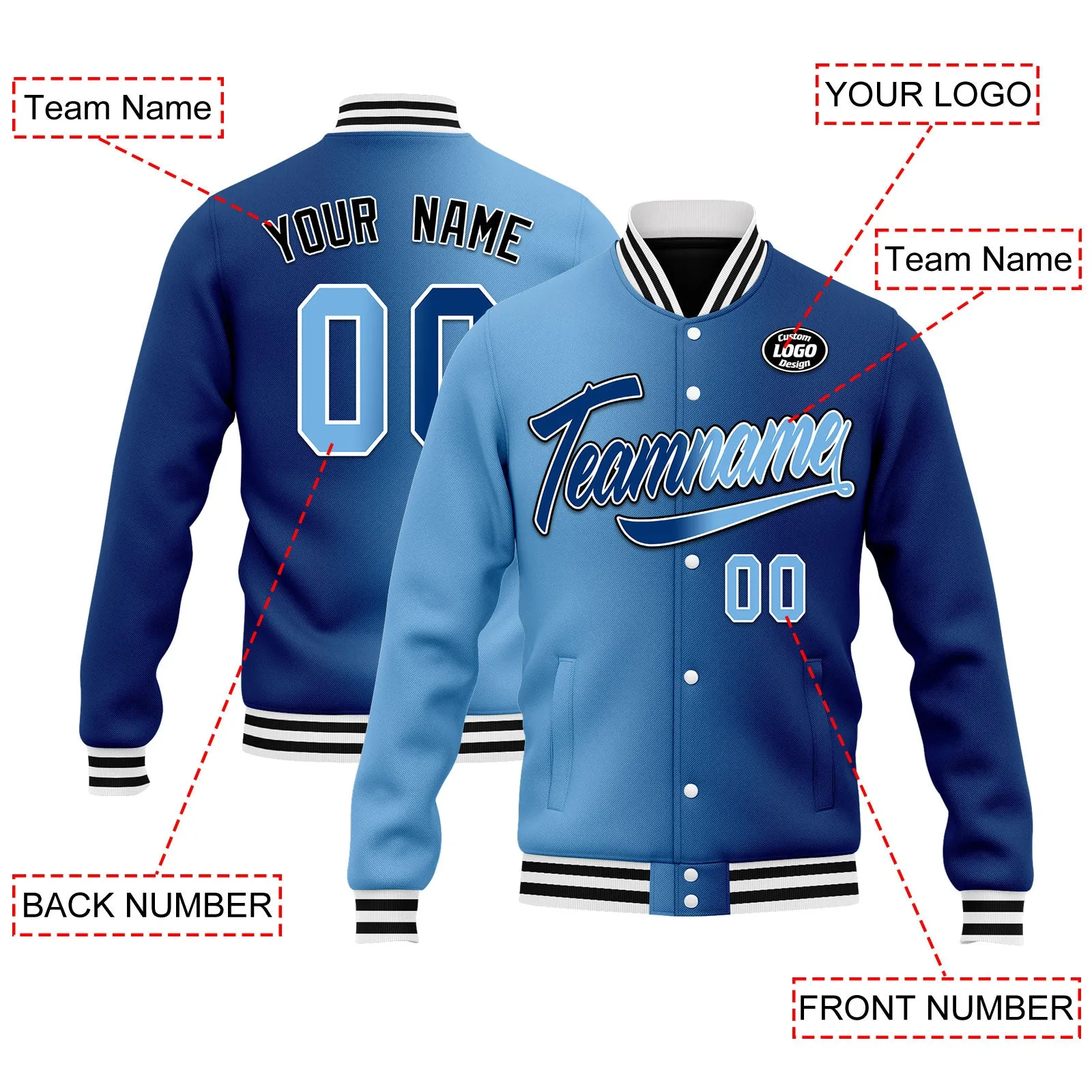 Custom Gradient Fashion Jacket Bomber Full-Snap Varsity Letterman Personalized Jacket FZ005-D028016-23