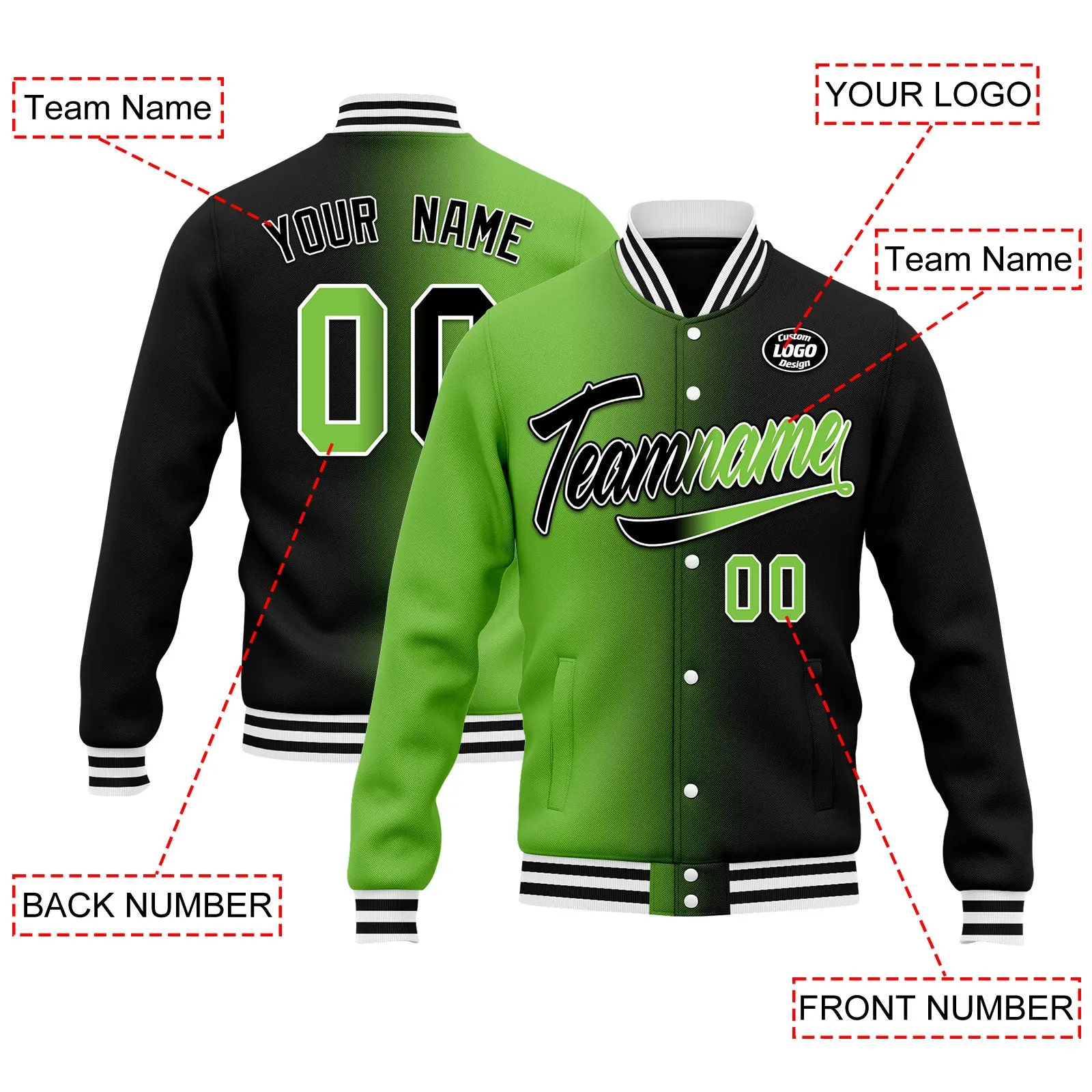 Custom Gradient Fashion Jacket Bomber Full-Snap Varsity Letterman Personalized Jacket FZ005-D028016-25