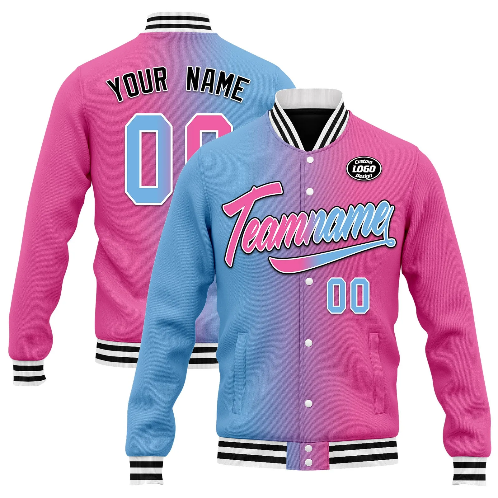 Custom Gradient Fashion Jacket Bomber Full-Snap Varsity Letterman Personalized Jacket FZ005-D028016-30