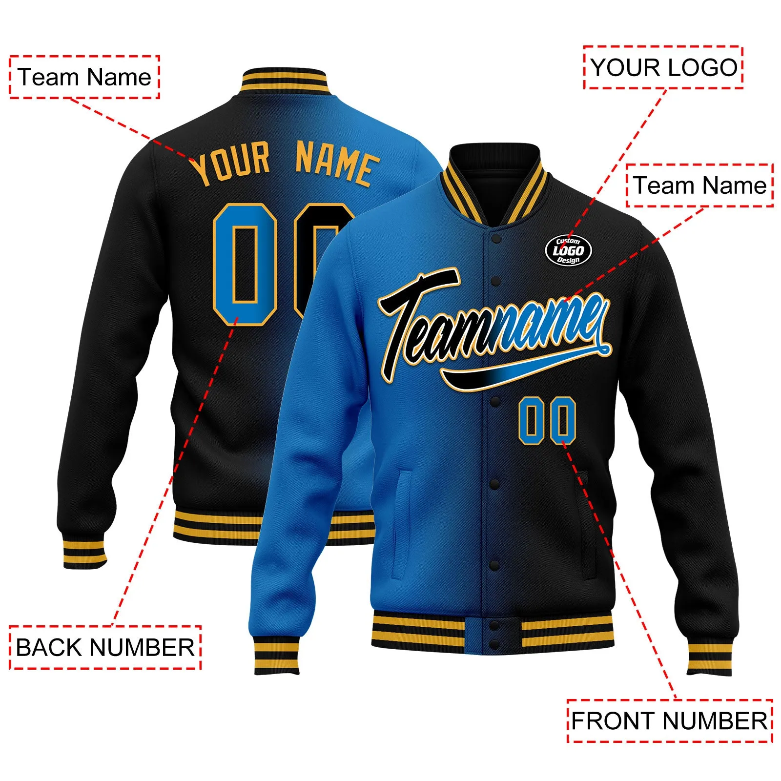 Custom Gradient Fashion Jacket Bomber Full-Snap Varsity Letterman Personalized Jacket FZ005-D028016-5