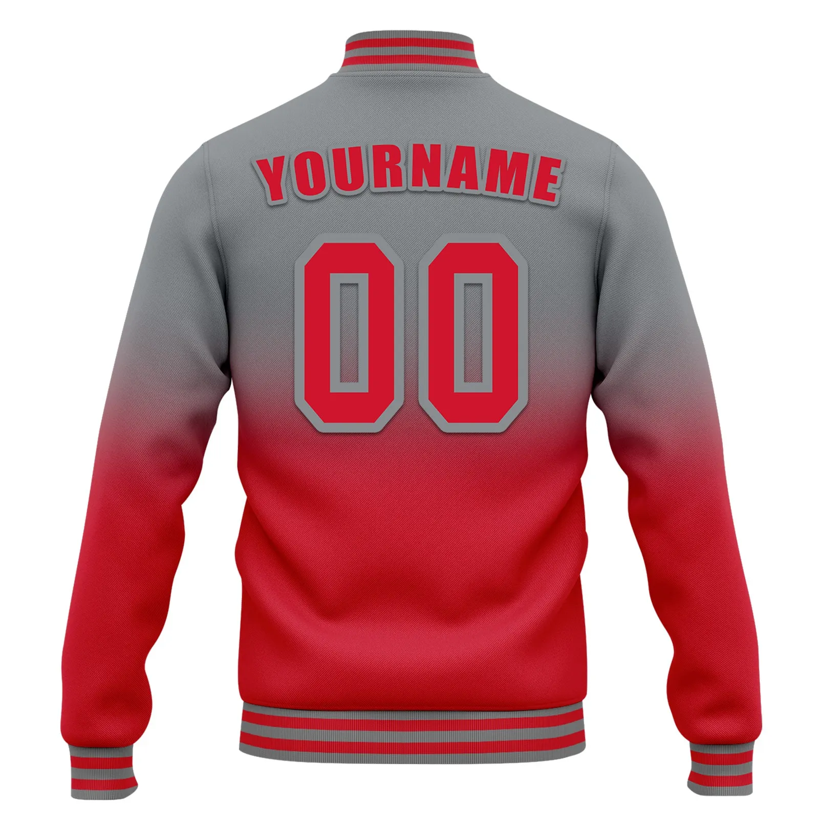 Custom Gray Red Fade Fashion Jacket Bomber Full-Snap Varsity Letterman Personalized Jacket FZ005-D020229-27