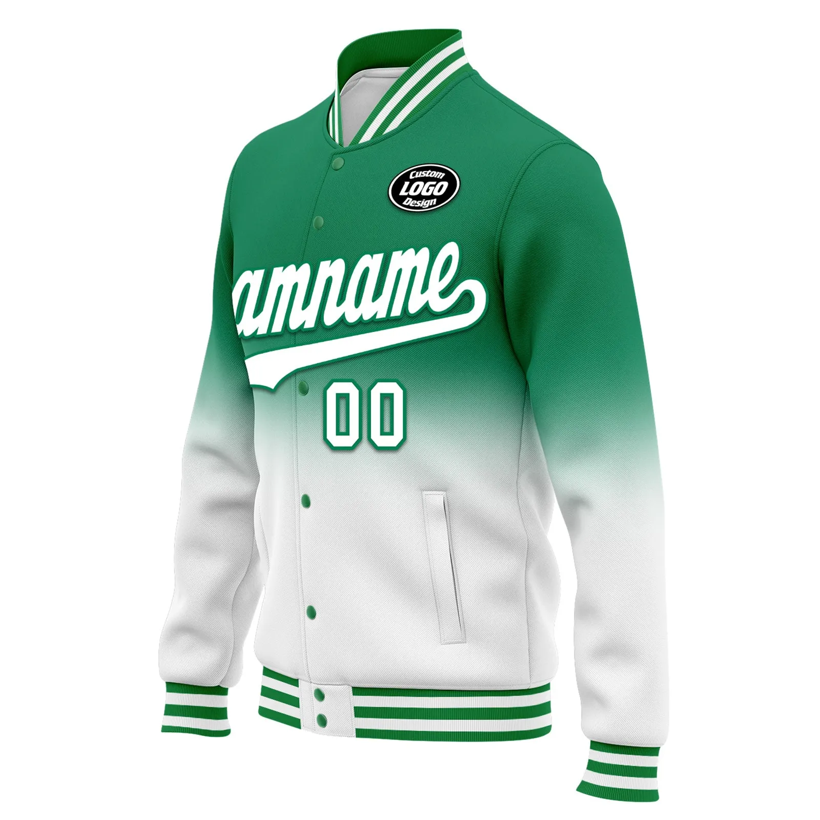 Custom Green White Fade Fashion Jacket Bomber Full-Snap Varsity Letterman Personalized Jacket FZ005-D020229-10