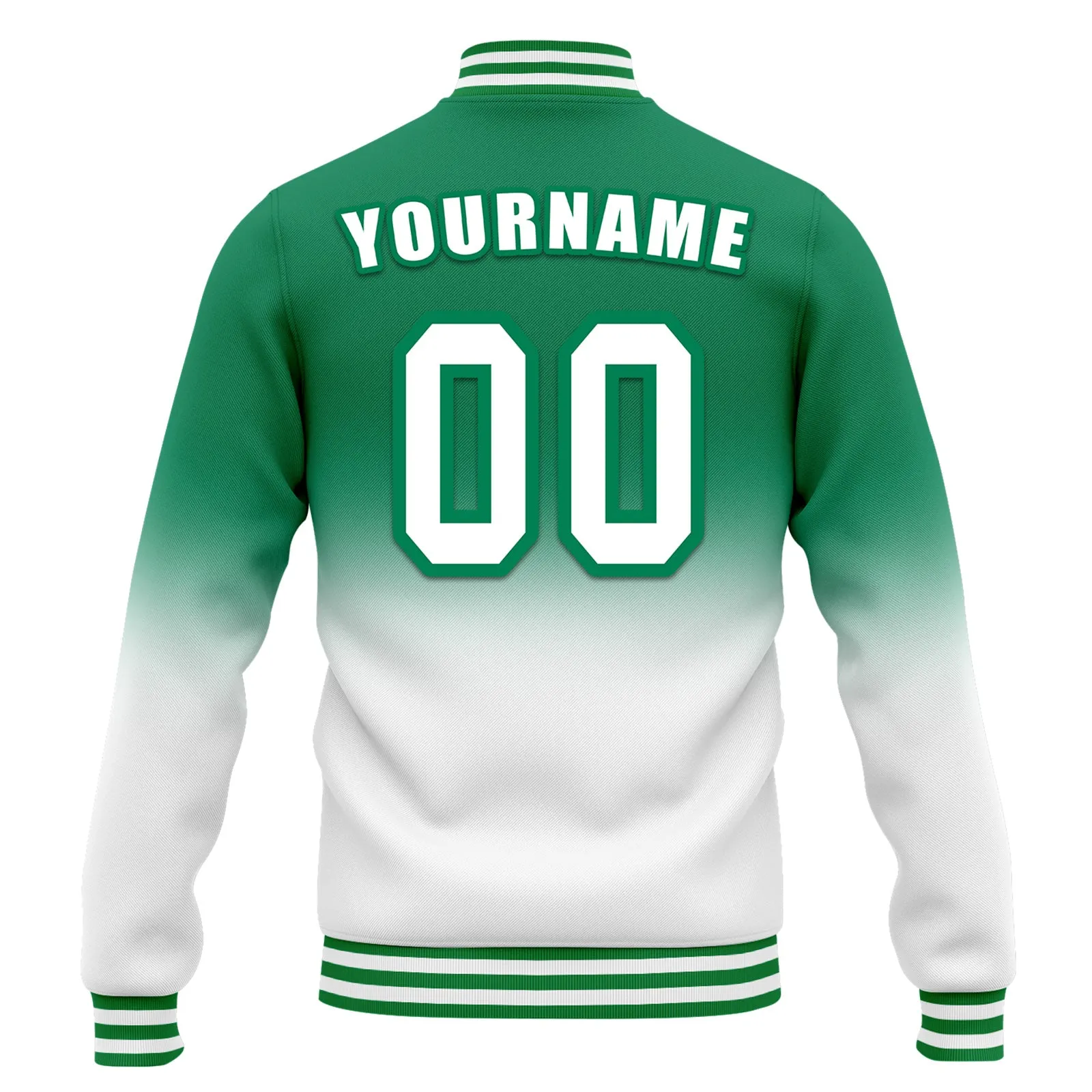 Custom Green White Fade Fashion Jacket Bomber Full-Snap Varsity Letterman Personalized Jacket FZ005-D020229-10