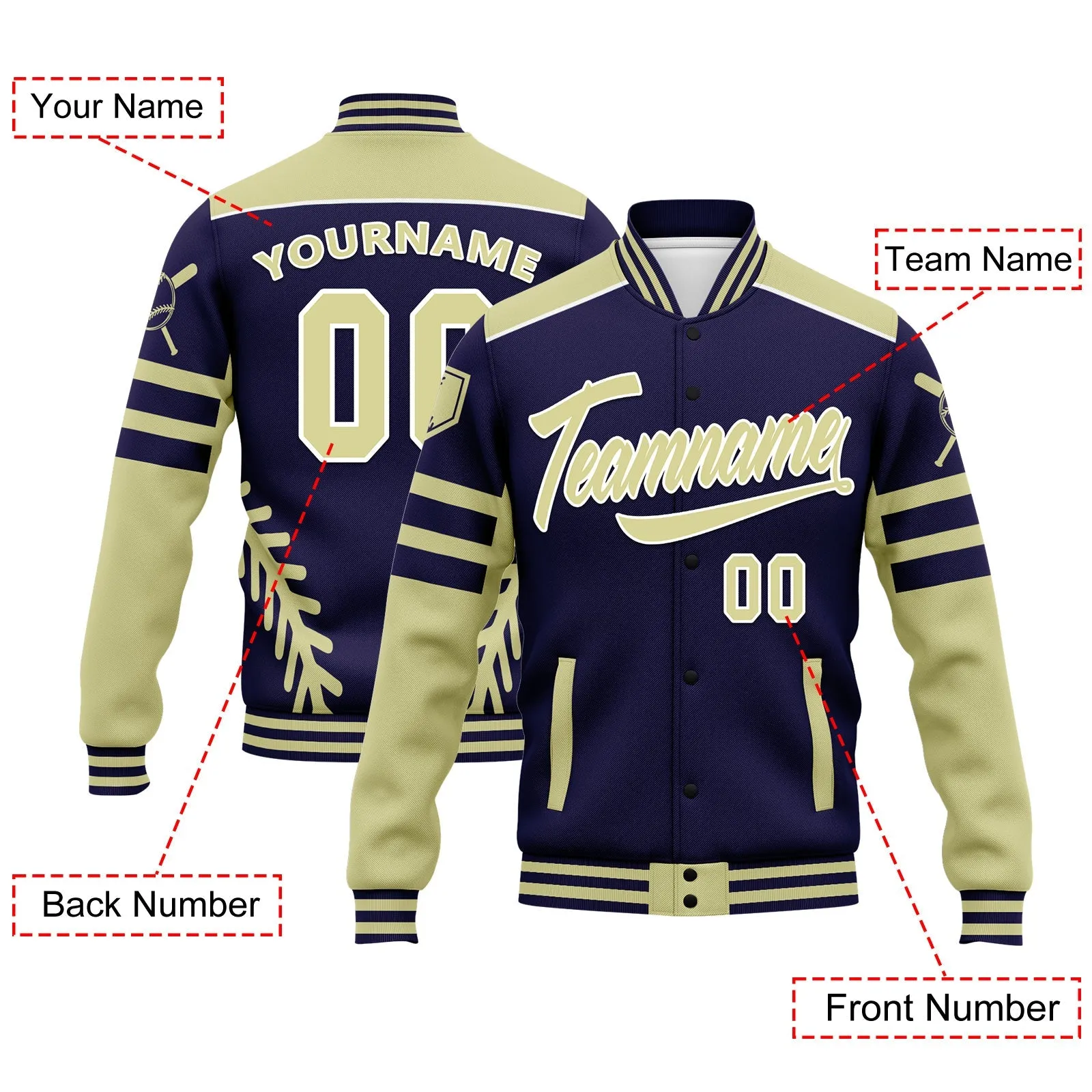 Custom Jacket Bomber Full-Snap Varsity Letterman Personalized Jacket FZ005-D023003-2