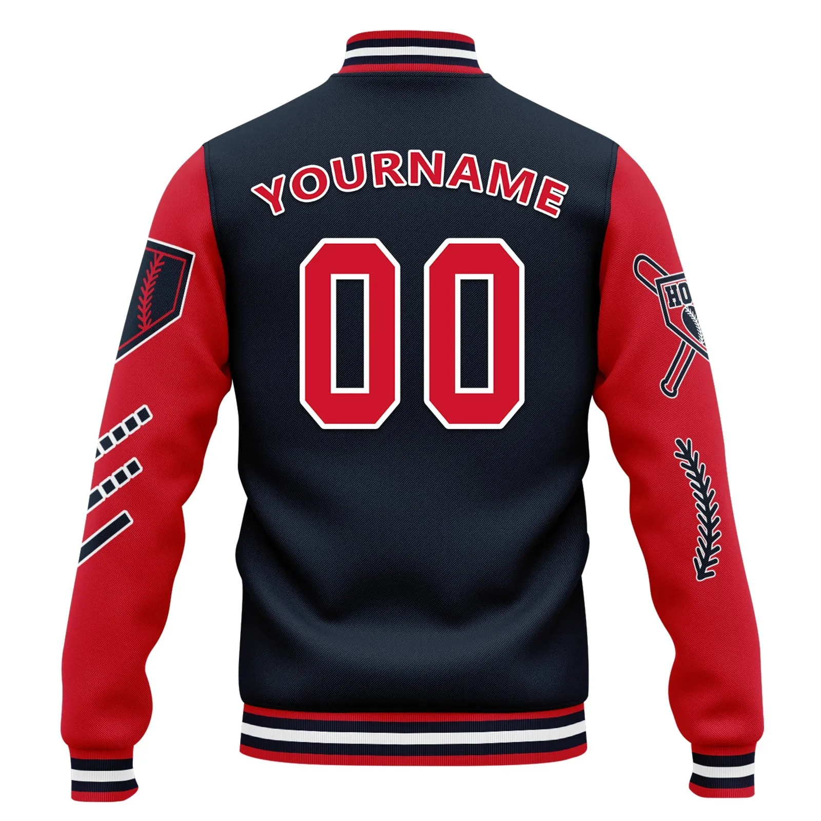 Custom Navy Red Raglan Sleeves Jacket Bomber Full-Snap Varsity Letterman Personalized Jacket FZ005-D023002-3