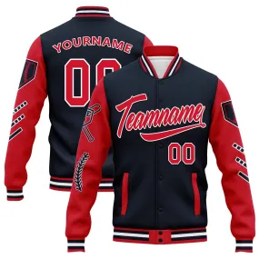 Custom Navy Red Raglan Sleeves Jacket Bomber Full-Snap Varsity Letterman Personalized Jacket FZ005-D023002-3