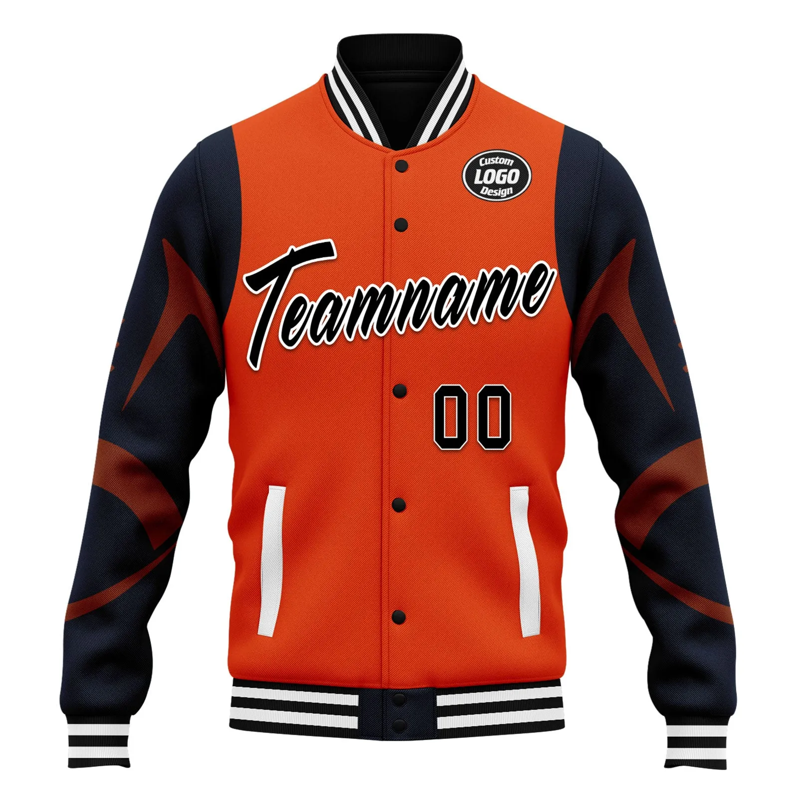 Custom Orange Chicago Jacket Bomber Full-Snap Varsity Letterman Personalized Jacket FZ005-D025004-7