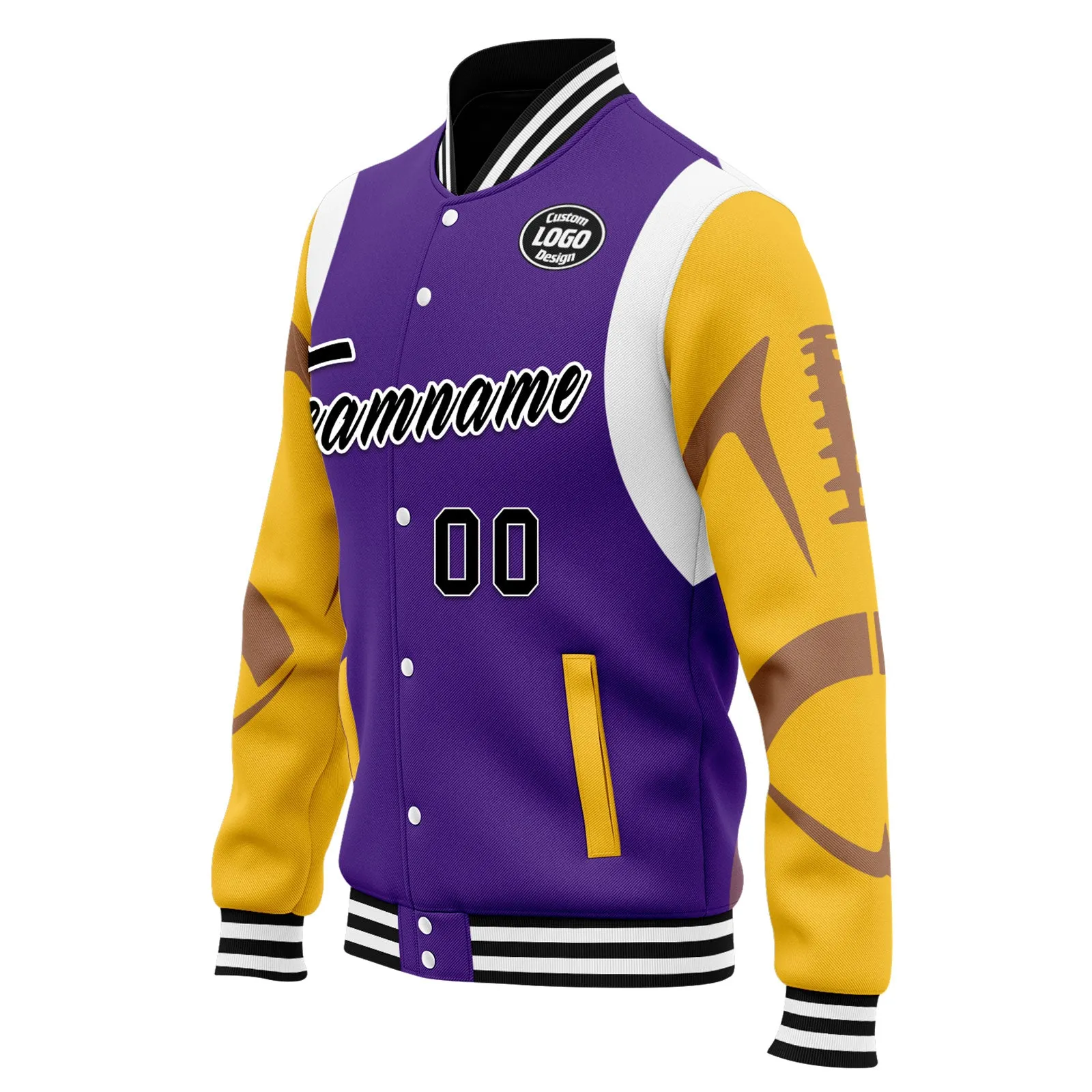 Custom Purple Minnesota Jacket Bomber Full-Snap Varsity Letterman Personalized Jacket FZ005-D025004-15