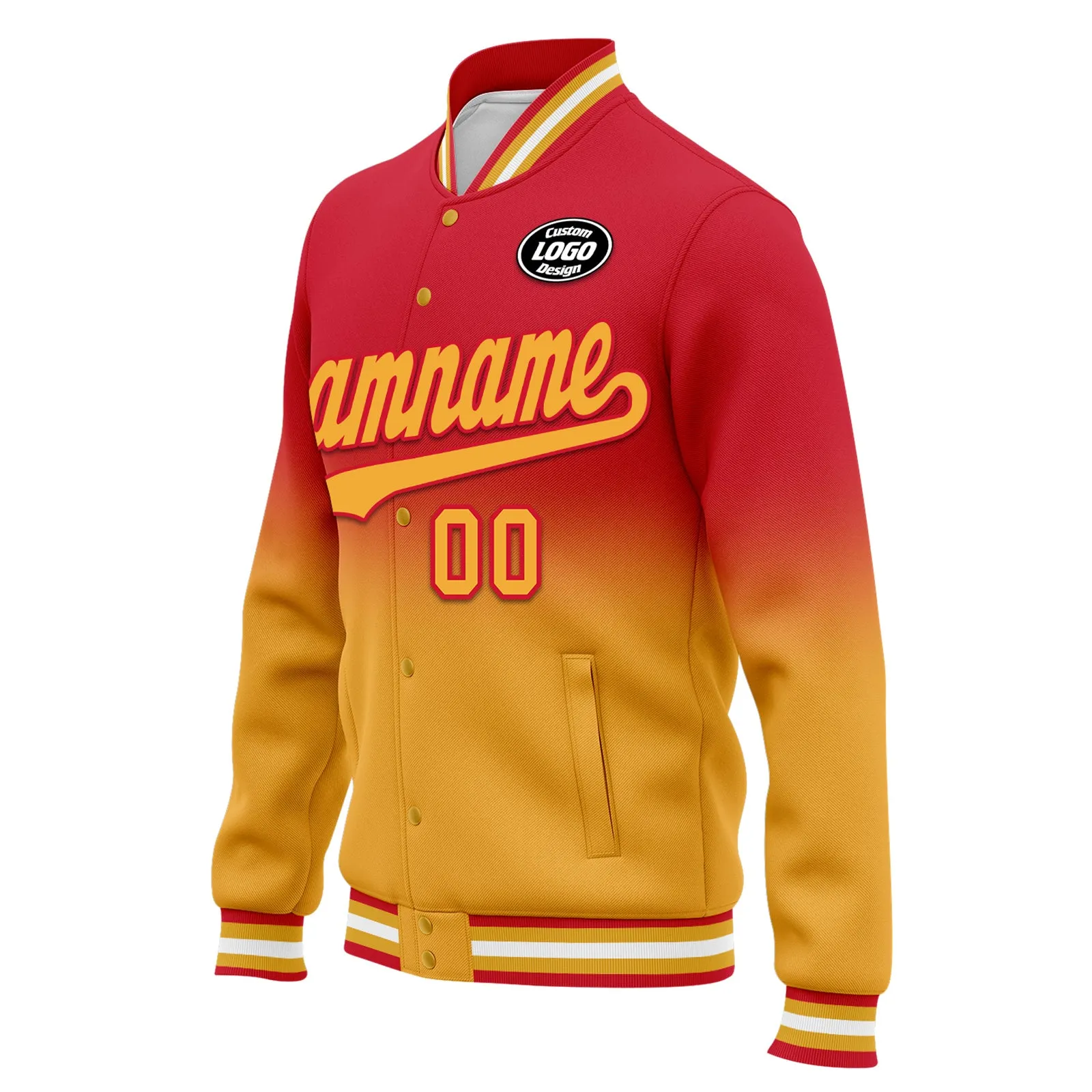 Custom Red Yellow Fade Fashion Jacket Bomber Full-Snap Varsity Letterman Personalized Jacket FZ005-D020229-14