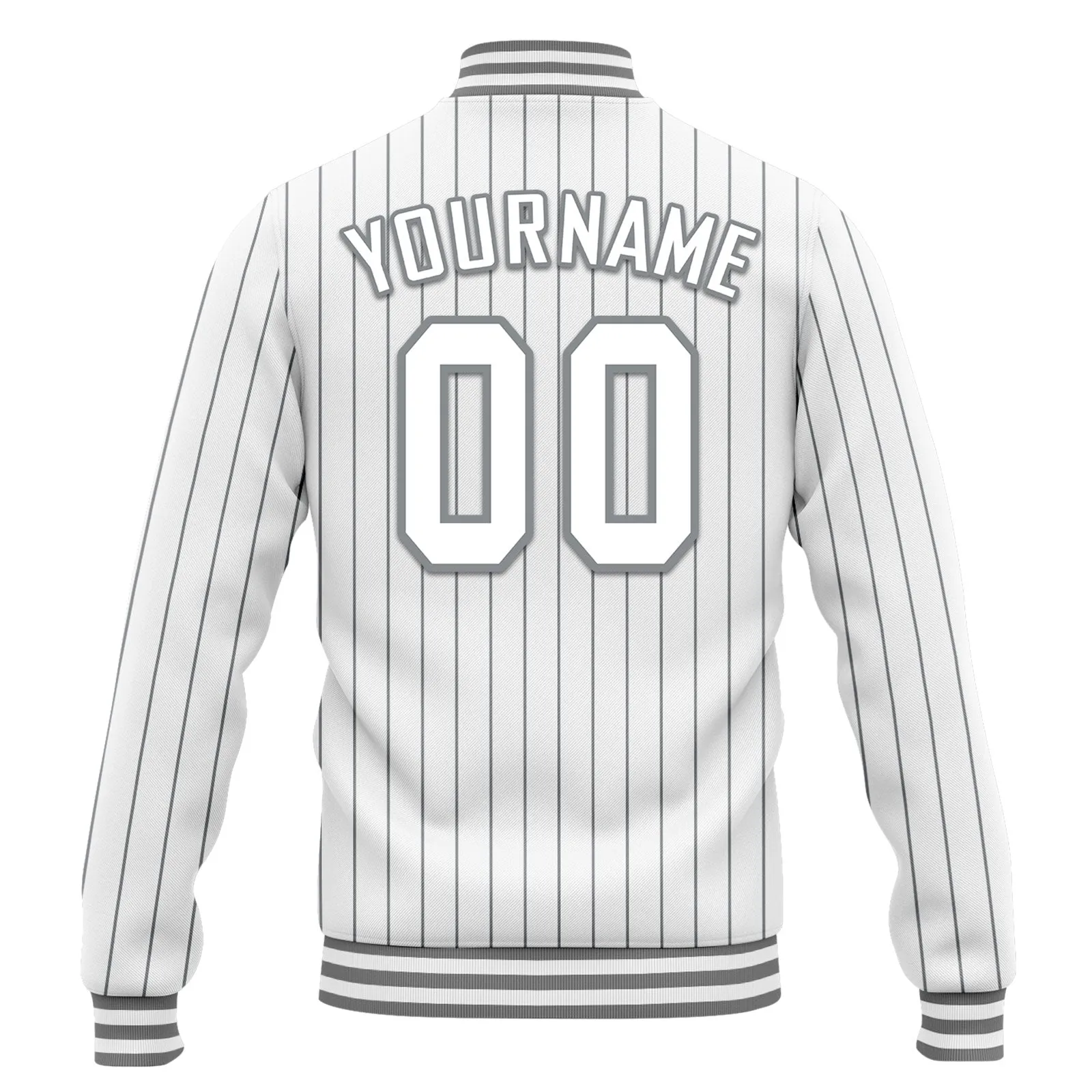 Custom White Gray Stripe Fashion Jacket Bomber Full-Snap Varsity Letterman Personalized Jacket FZ005-D020219-8