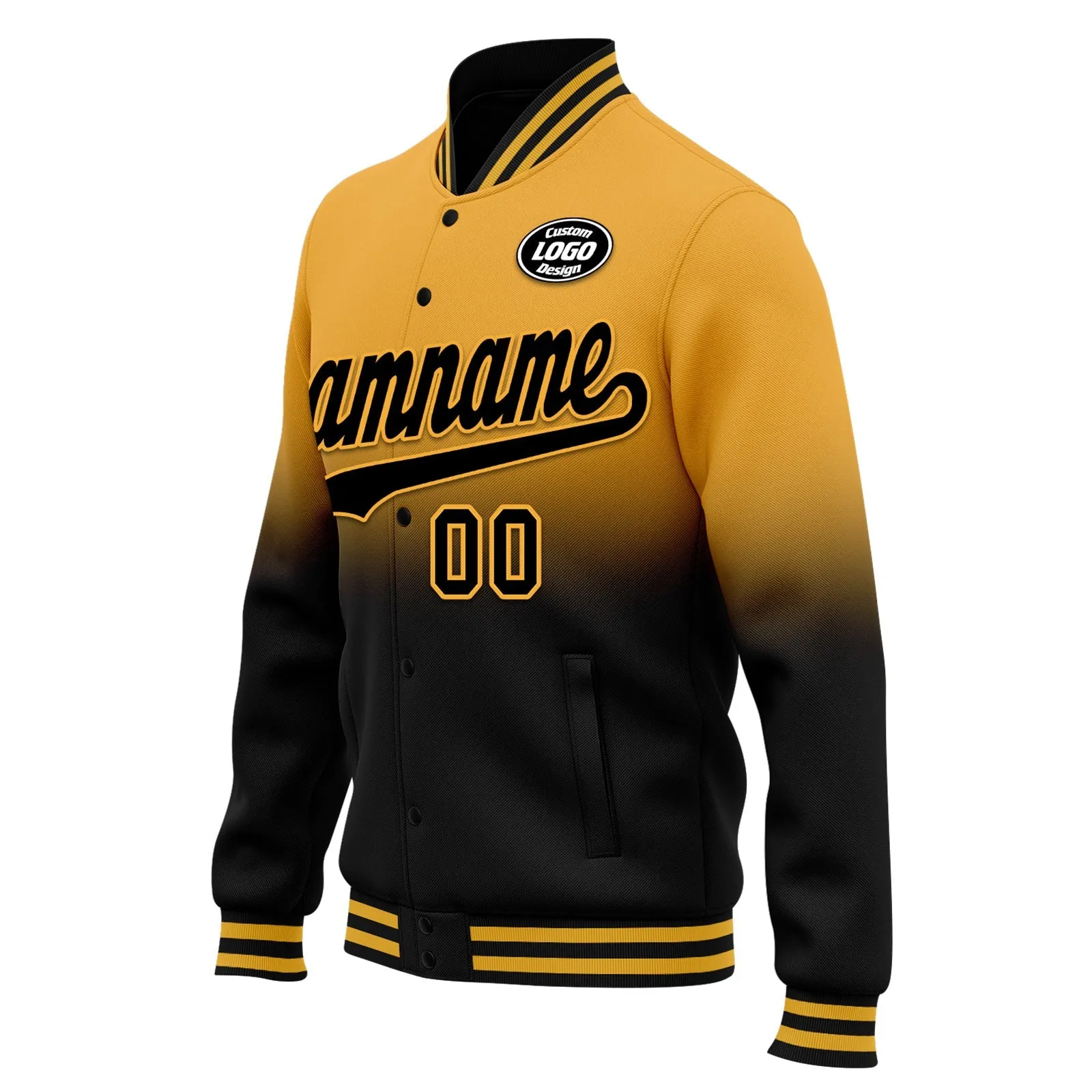 Custom Yellow Black Fade Fashion Jacket Bomber Full-Snap Varsity Letterman Personalized Jacket FZ005-D020229-9