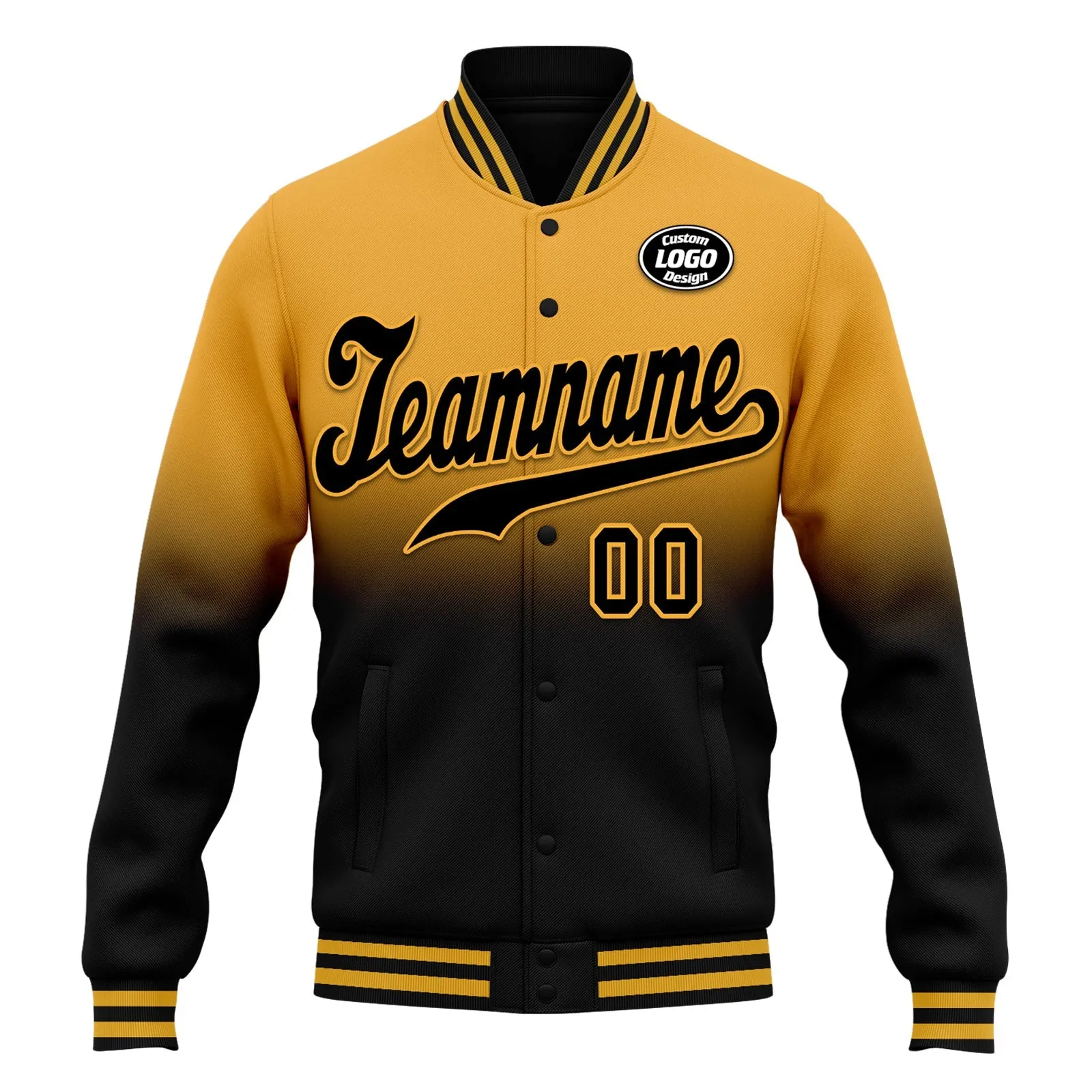 Custom Yellow Black Fade Fashion Jacket Bomber Full-Snap Varsity Letterman Personalized Jacket FZ005-D020229-9