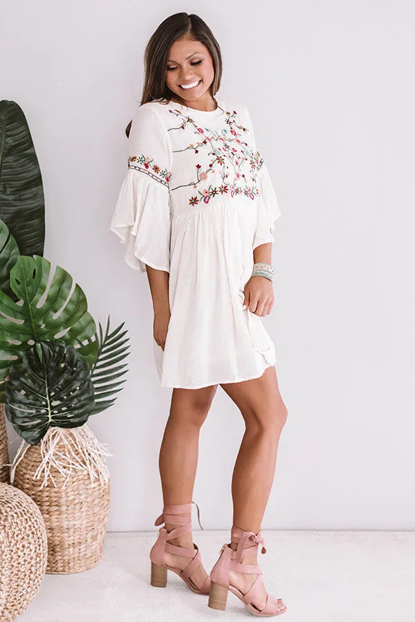 Date Night In Paradise Embroidered Dress in Cream