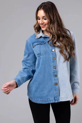 Denim Colorblock Button Down Shacket