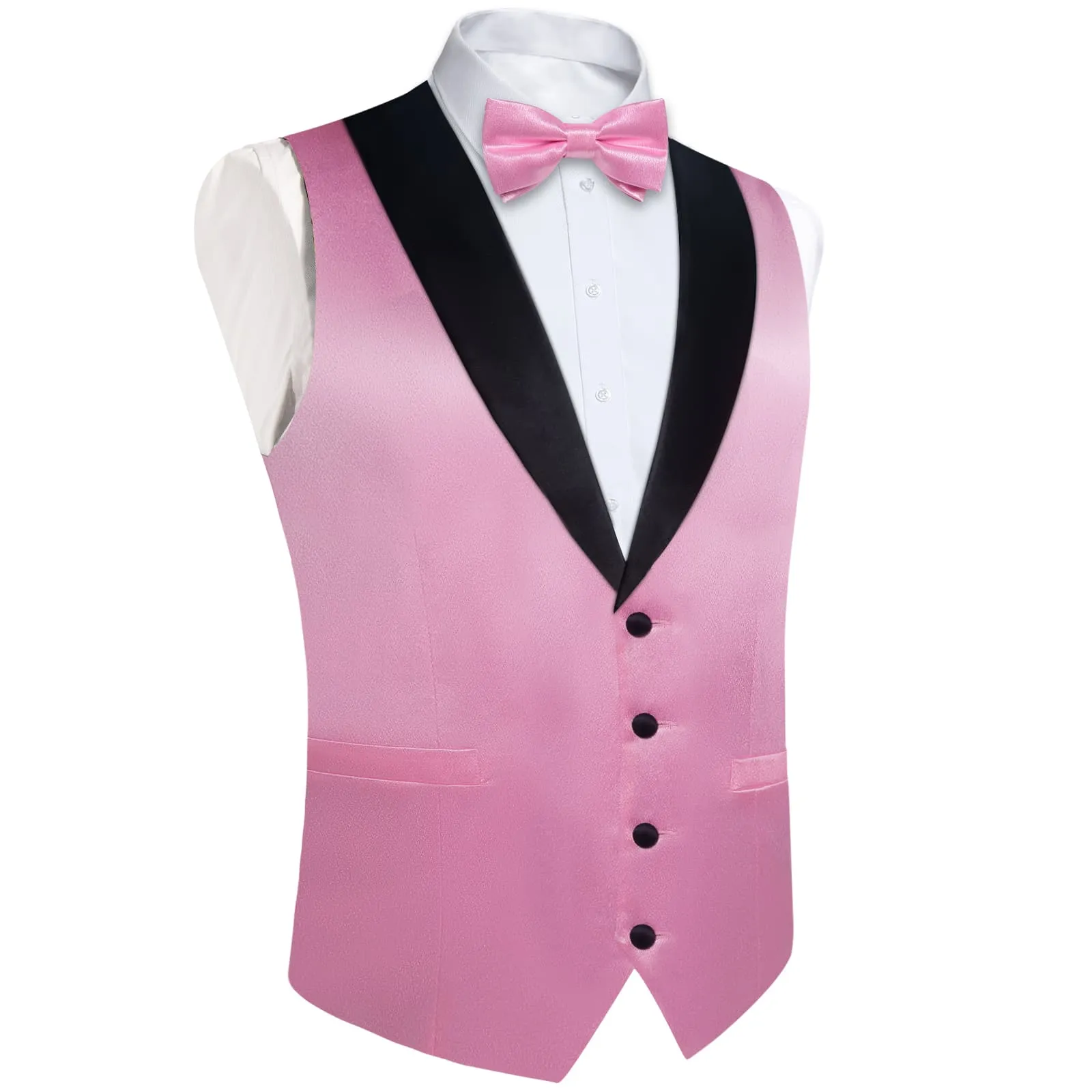 DiBanGu Tuxedo Vest Light Pink Solid Silk Mens Vest and Bow Tie Set for Work Dresses