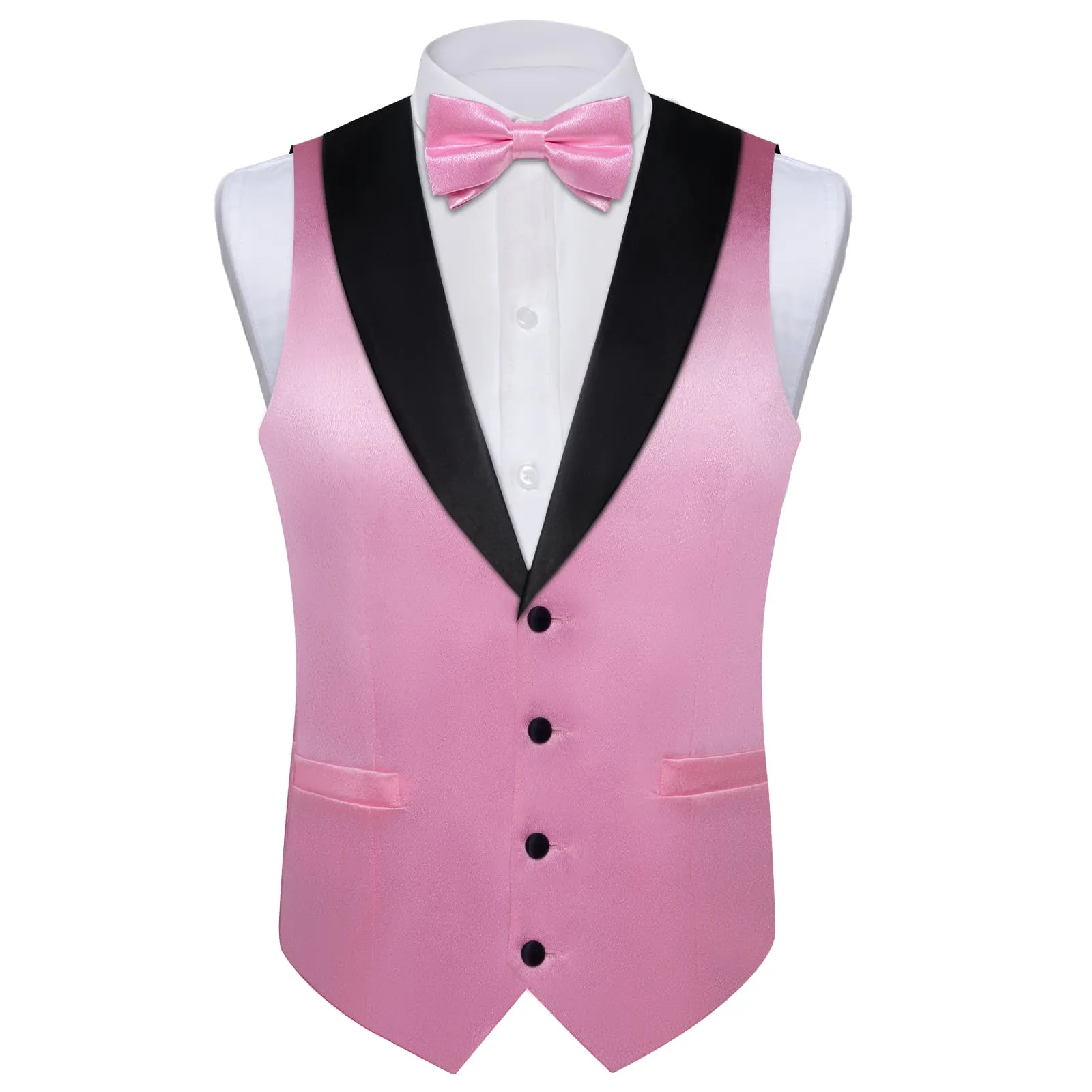 DiBanGu Tuxedo Vest Light Pink Solid Silk Mens Vest and Bow Tie Set for Work Dresses