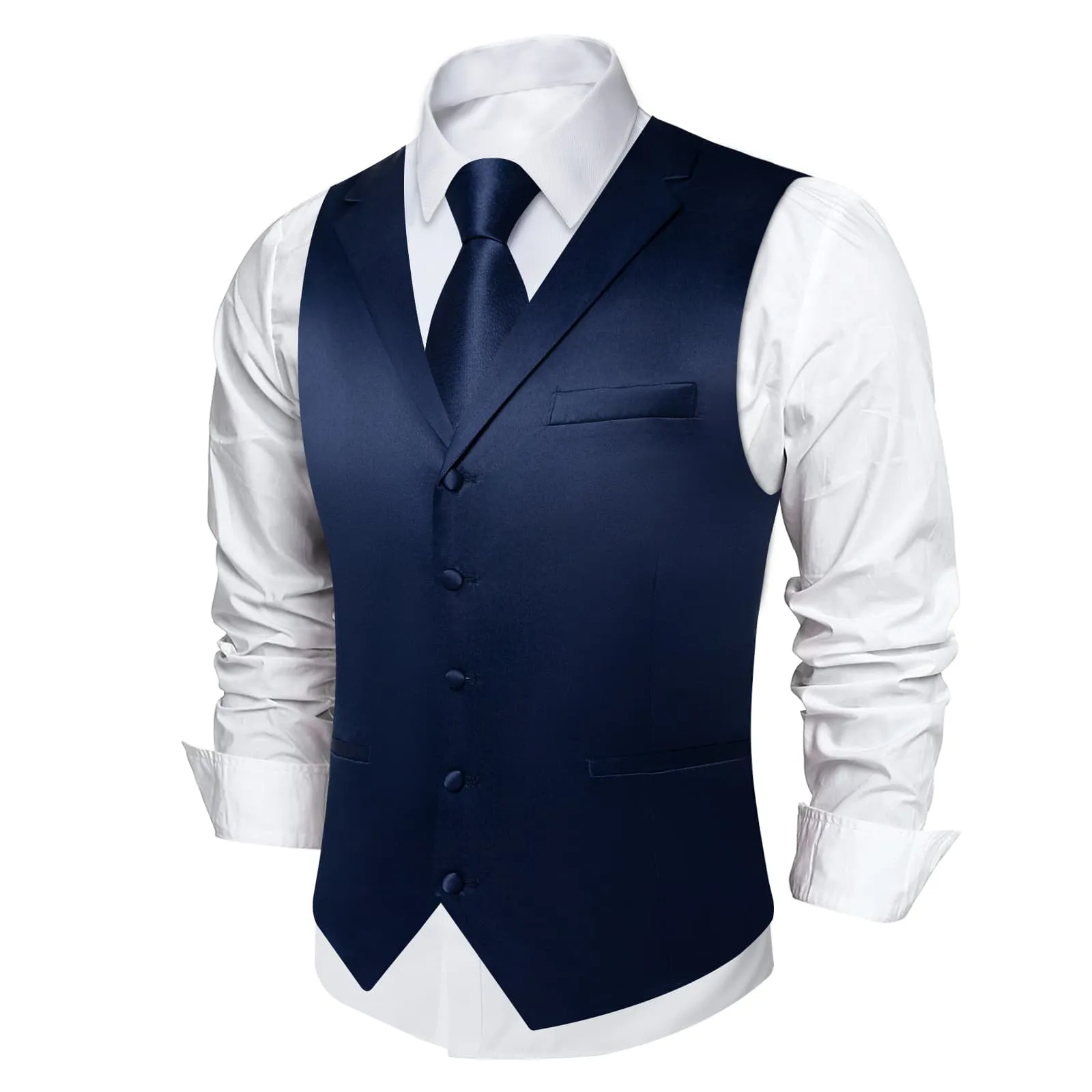 DiBanGu Tuxedo Waistcoat Deep Midnight Blue Solid Notched Collar Mens Business Casual Vest