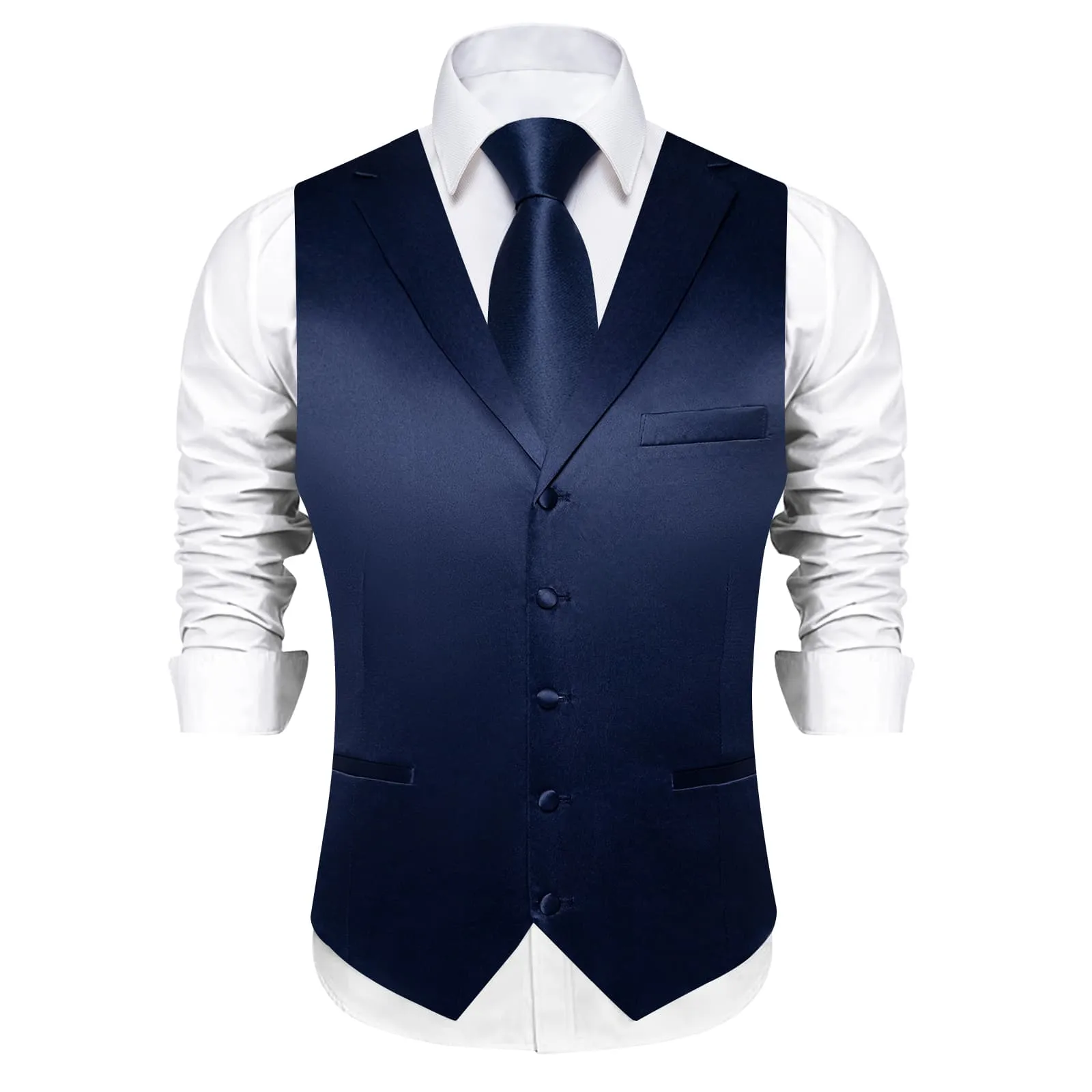 DiBanGu Tuxedo Waistcoat Deep Midnight Blue Solid Notched Collar Mens Business Casual Vest