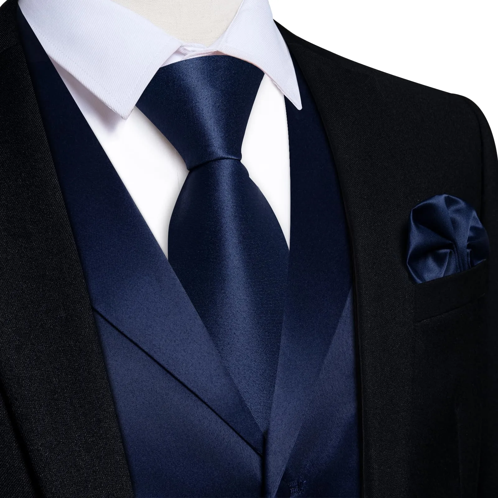 DiBanGu Tuxedo Waistcoat Deep Midnight Blue Solid Notched Collar Mens Business Casual Vest