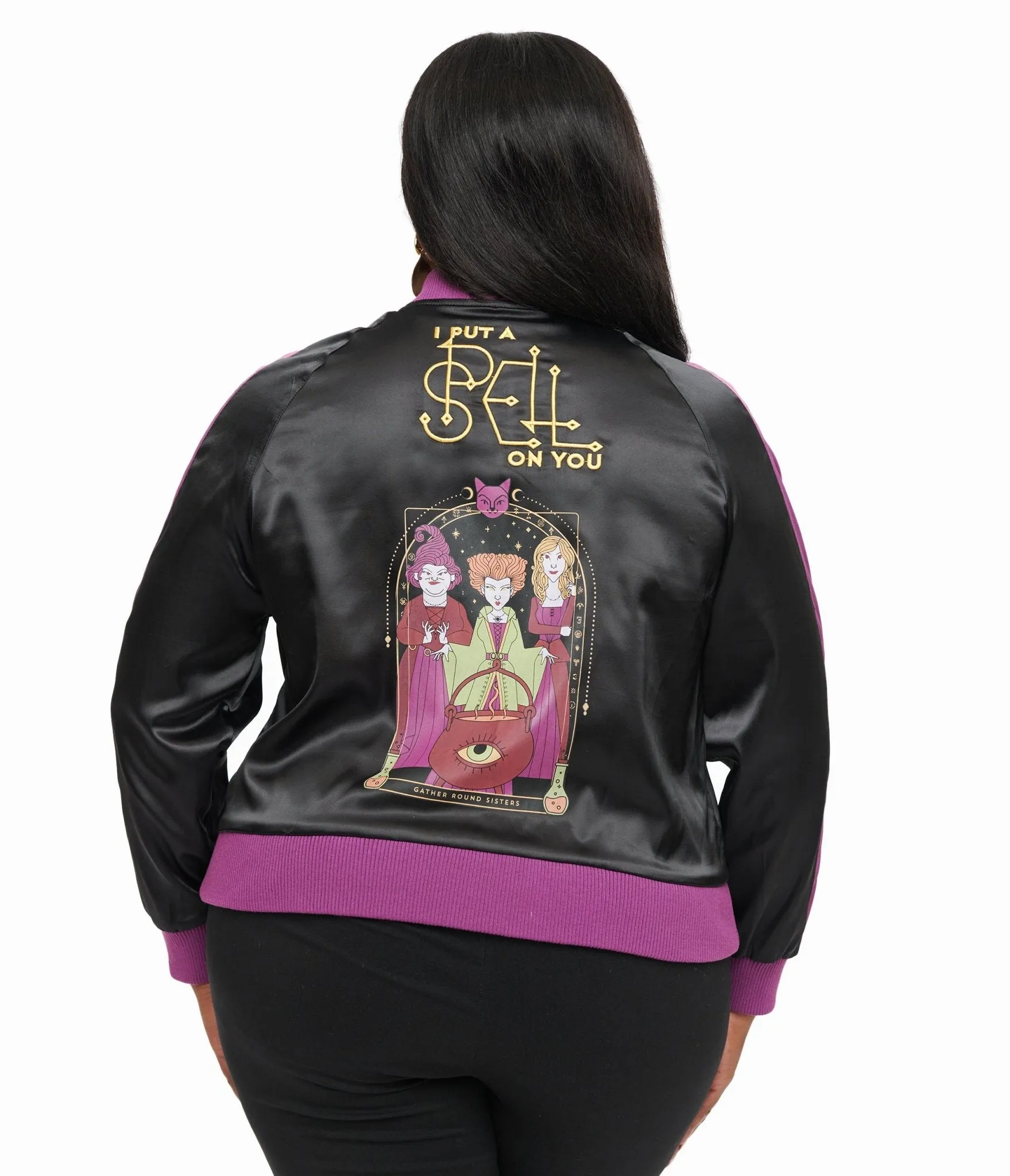 Disney Hocus Pocus Collection by Unique Vintage Plus Size Purple & Black Hocus Pocus Spell Bomber Jacket